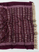 Load image into Gallery viewer, Blissful Function Wear Pure Satin Silk Ajrak Printed Rich Pallu n Mirror Work Designer Saree With Blouse Piece
