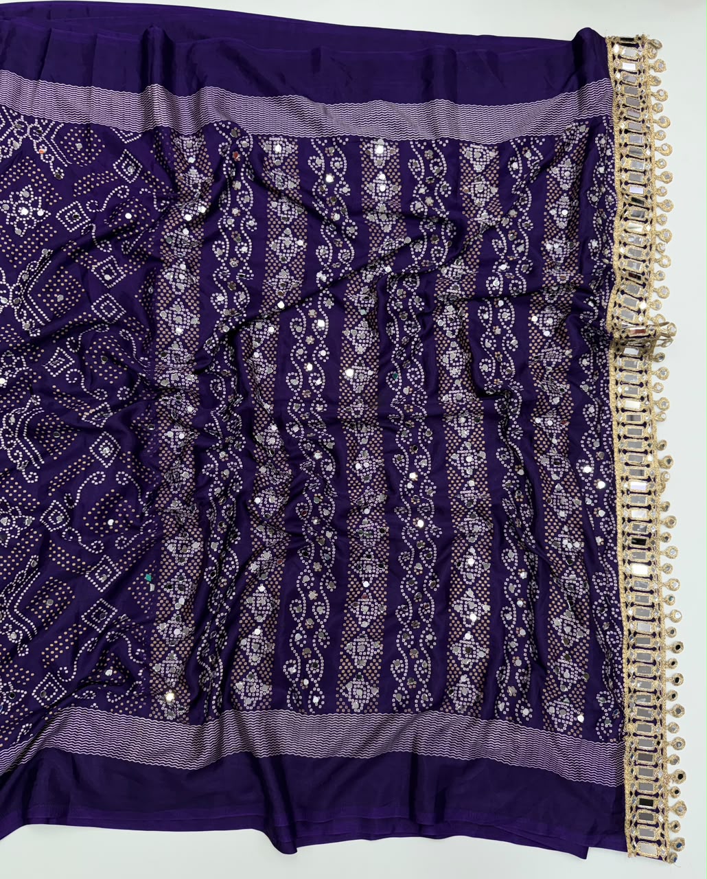 Blissful Function Wear Pure Satin Silk Ajrak Printed Rich Pallu n Mirror Work Designer Saree With Blouse Piece