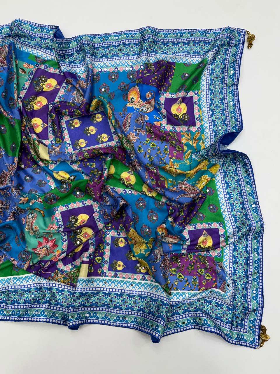 Ravishing Function Wear Soft Chinon Silk Print n Mirror Work Fancy Saree With Blissful Blouse Piece