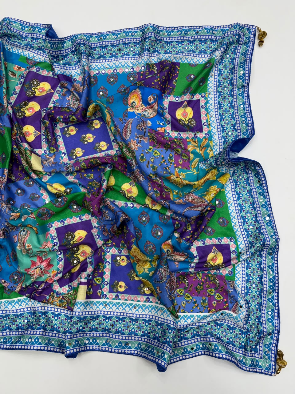 Ravishing Function Wear Soft Chinon Silk Print n Mirror Work Fancy Saree With Blissful Blouse Piece