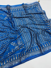 Load image into Gallery viewer, Breathtaking Festive Wear Soft Chinon Silk Print n Mirror Work Designer Saree With Blouse Piece
