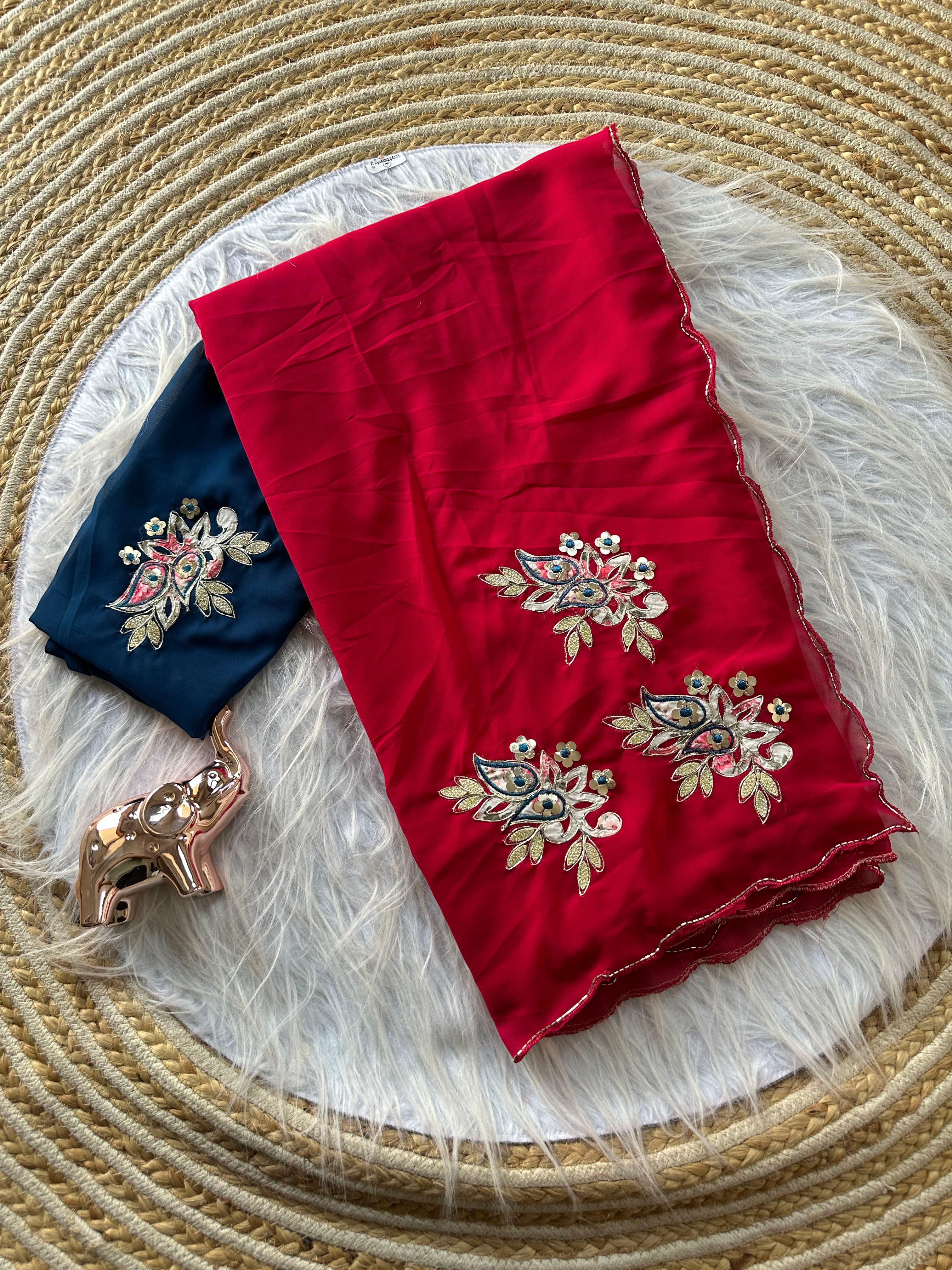 Exquisite Party Wear Viscose Georgette Embroidery Work Saree With Ravishing Blouse Piece