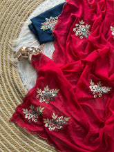 Load image into Gallery viewer, Exquisite Party Wear Viscose Georgette Embroidery Work Saree With Ravishing Blouse Piece

