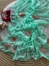 Load image into Gallery viewer, Exquisite Party Wear Viscose Georgette Embroidery Work Saree With Ravishing Blouse Piece

