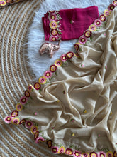 Load image into Gallery viewer, Delightful Party Wear Georgette Embroidery Work Flower Design Saree With Contrast Blouse Piece
