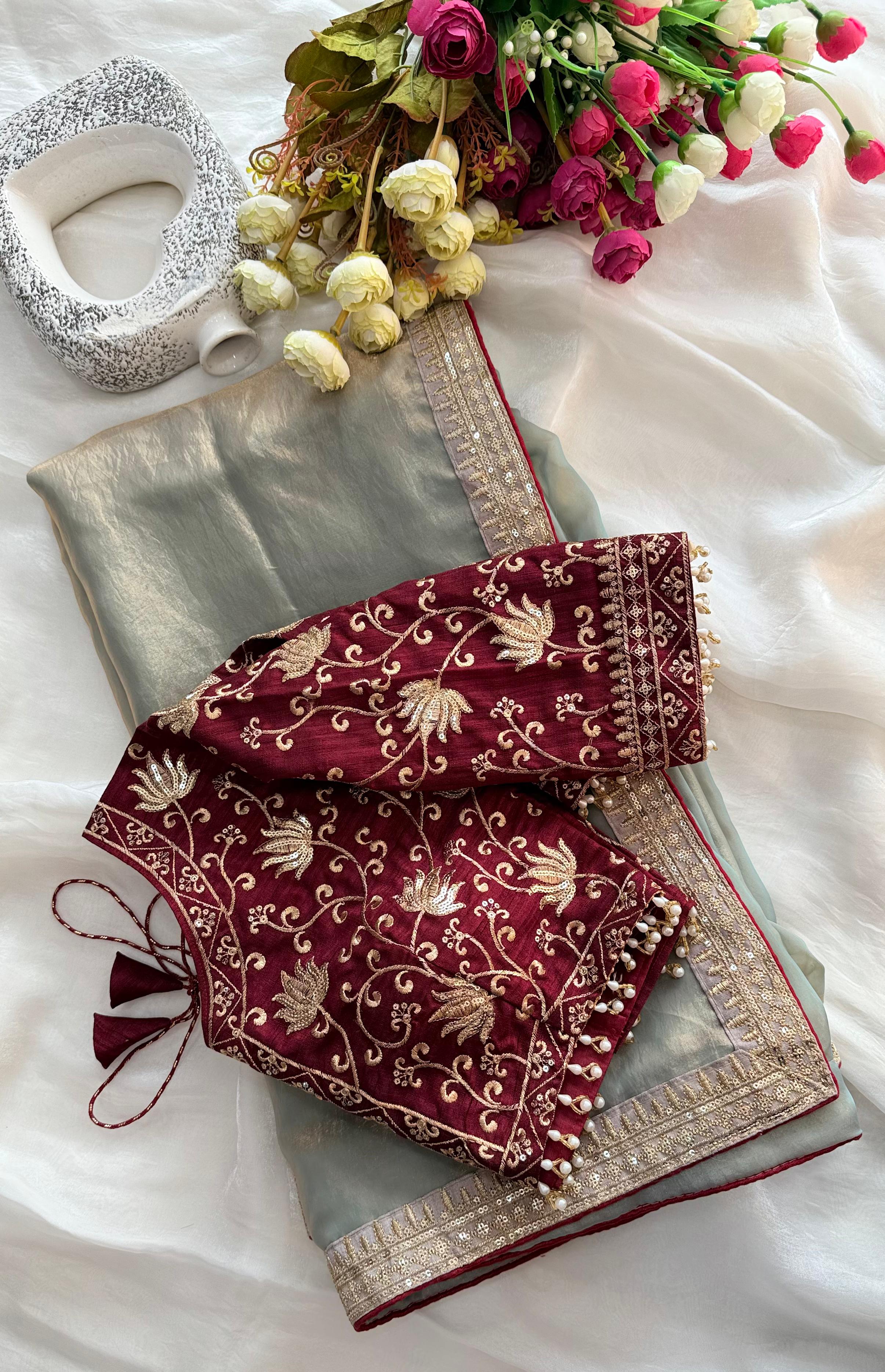 Fantabulous Wedding Wear Silk Embroidery Work Lace Fancy Designer Saree With Stitched Blouse Piece