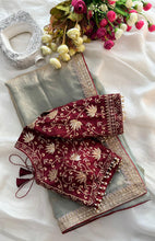 Load image into Gallery viewer, Fantabulous Wedding Wear Silk Embroidery Work Lace Fancy Designer Saree With Stitched Blouse Piece
