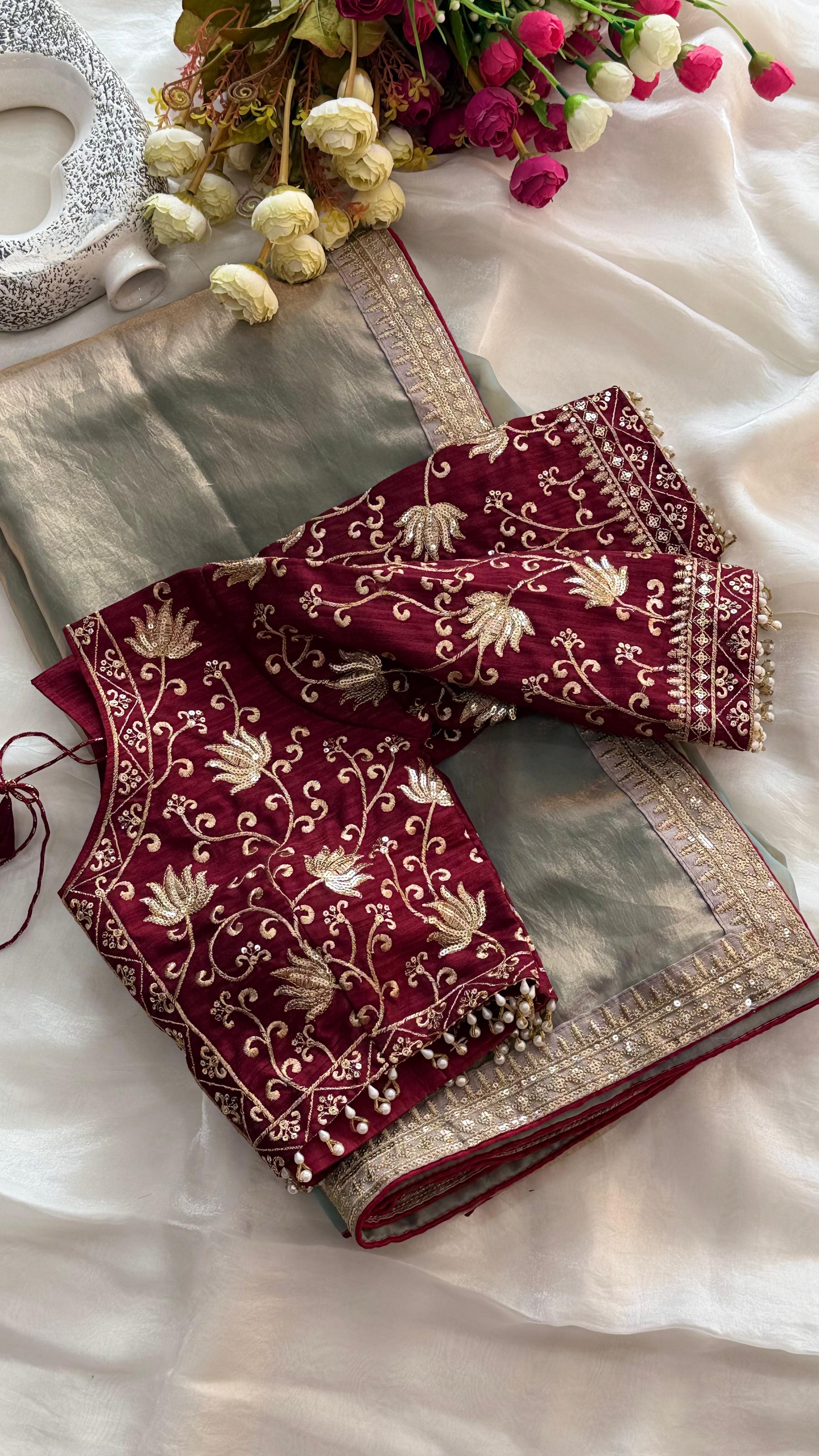 Fantabulous Wedding Wear Silk Embroidery Work Lace Fancy Designer Saree With Stitched Blouse Piece