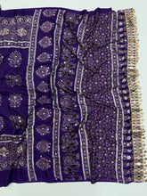 Load image into Gallery viewer, Alverina Party Wear Pure Satin Silk Ajrak Printed Rich Pallu n Mirror Work Fancy Saree With Blouse Piece
