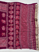 Load image into Gallery viewer, Alverina Party Wear Pure Satin Silk Ajrak Printed Rich Pallu n Mirror Work Fancy Saree With Blouse Piece

