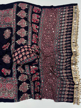 Load image into Gallery viewer, Alverina Party Wear Pure Satin Silk Ajrak Printed Rich Pallu n Mirror Work Fancy Saree With Blouse Piece
