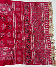 Load image into Gallery viewer, Alverina Party Wear Pure Satin Silk Ajrak Printed Rich Pallu n Mirror Work Fancy Saree With Blouse Piece
