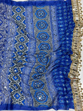 Load image into Gallery viewer, Adorning  Party Wear Pure Chinnon Silk Ajrak Printed Rich Pallu n Mirror Work Designer Saree With Blouse Piece
