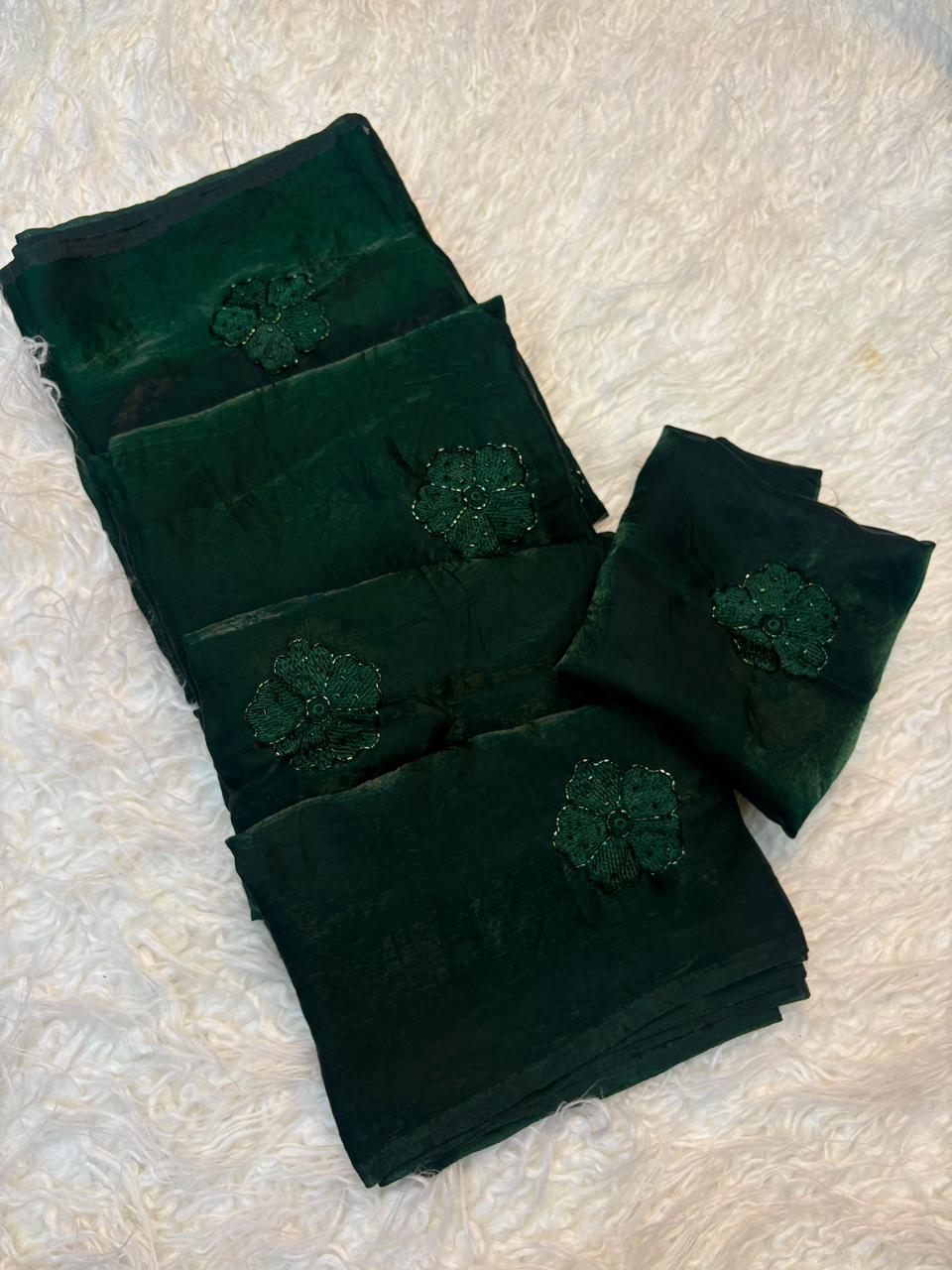 Prettiest Wedding Wear Silk Embroidery Thread n Beads Work Designer Saree With Blouse Piece