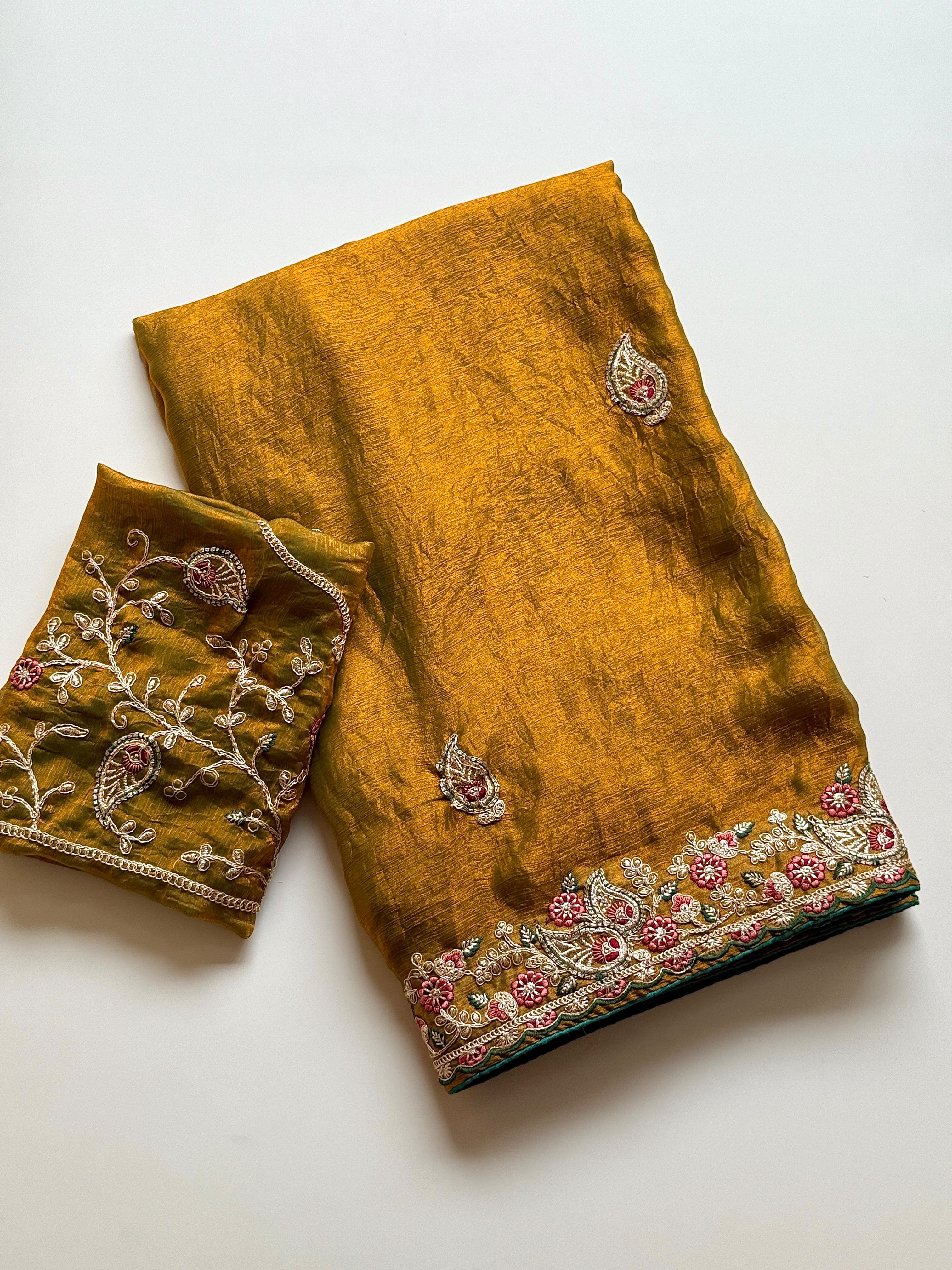 Mellifluous Wedding Wear Satin Silk Sequence n Embroidery Work Fancy Saree With Blissful Blouse Piece