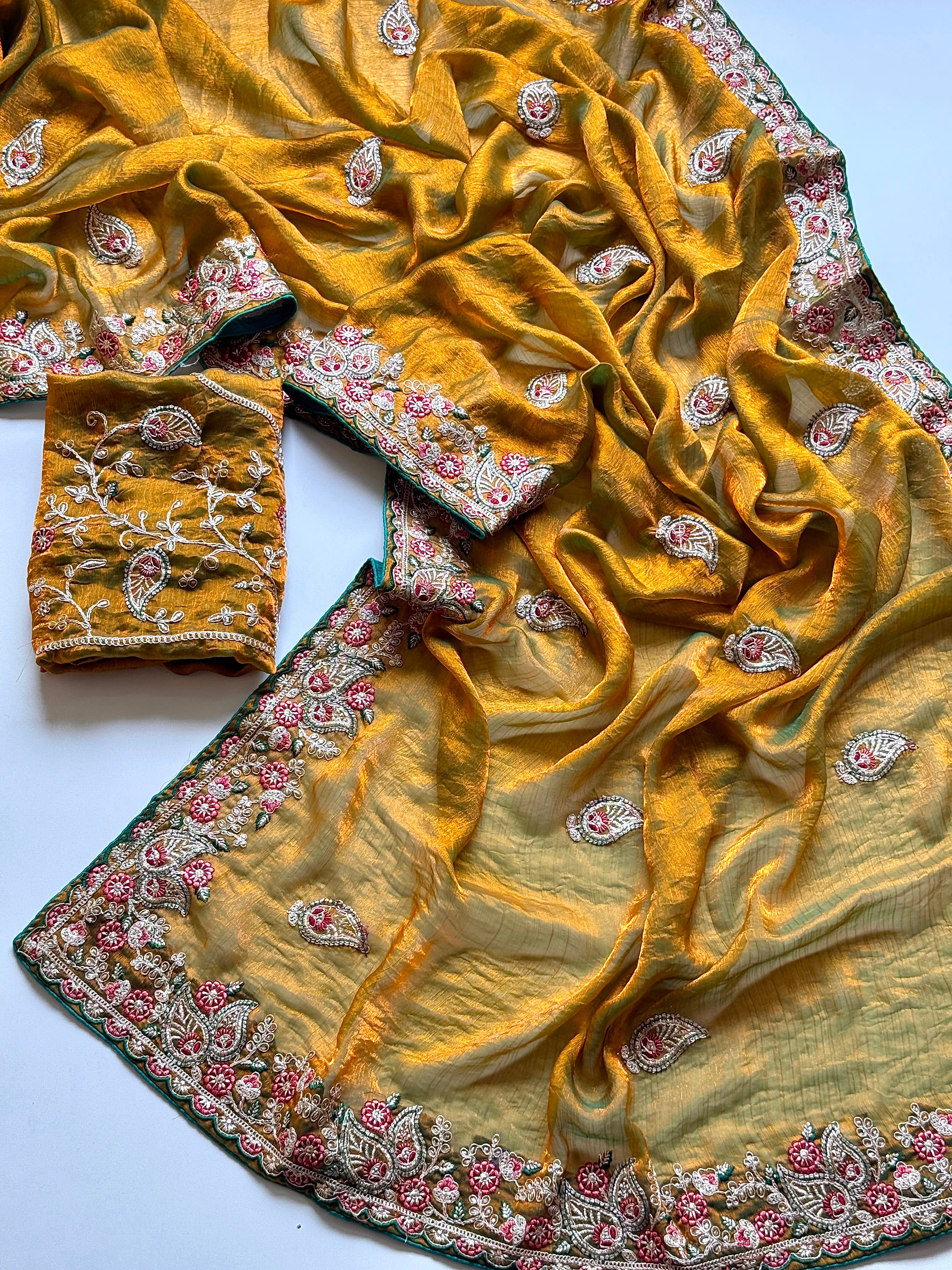 Mellifluous Wedding Wear Satin Silk Sequence n Embroidery Work Fancy Saree With Blissful Blouse Piece