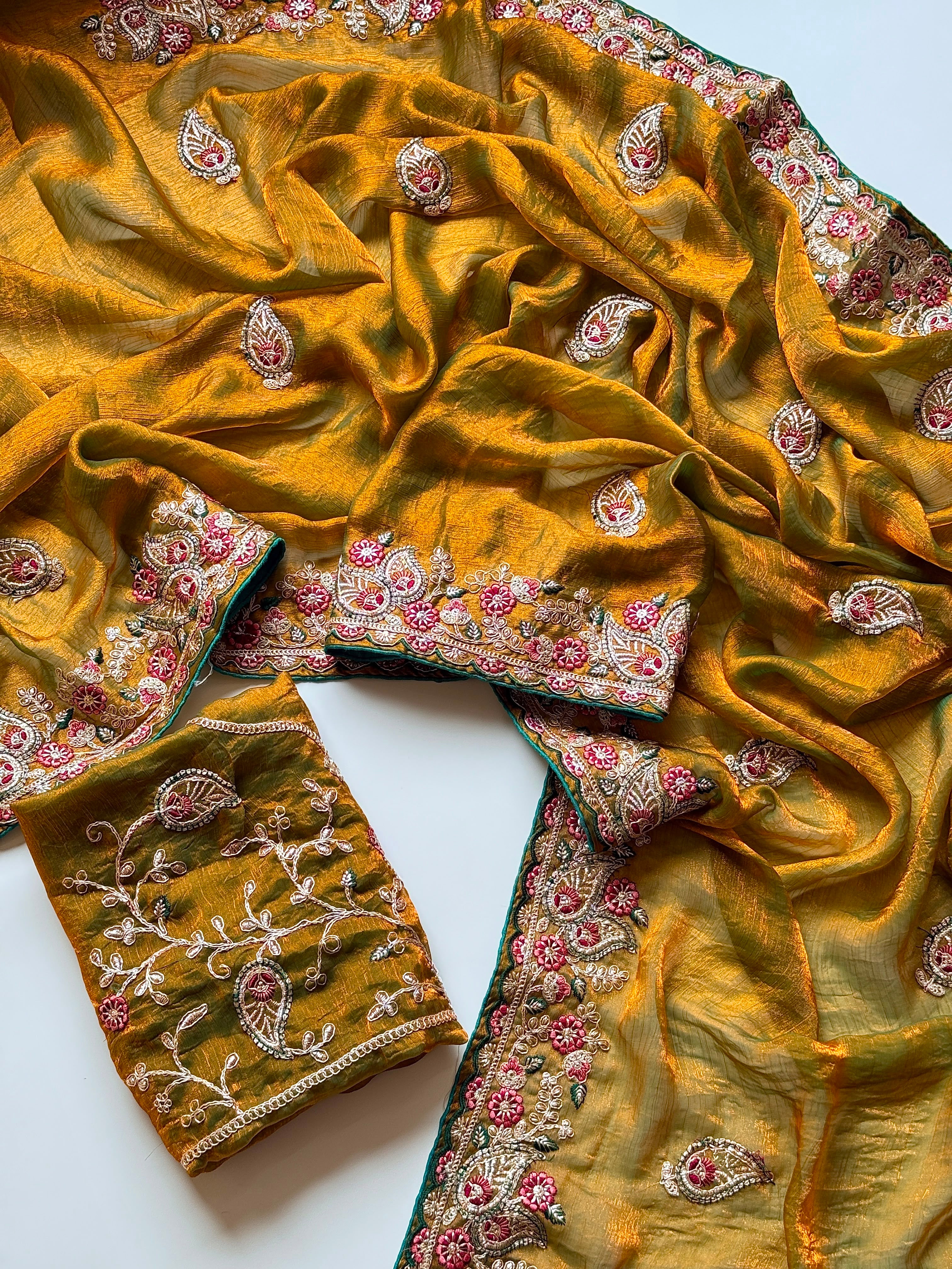 Mellifluous Wedding Wear Satin Silk Sequence n Embroidery Work Fancy Saree With Blissful Blouse Piece
