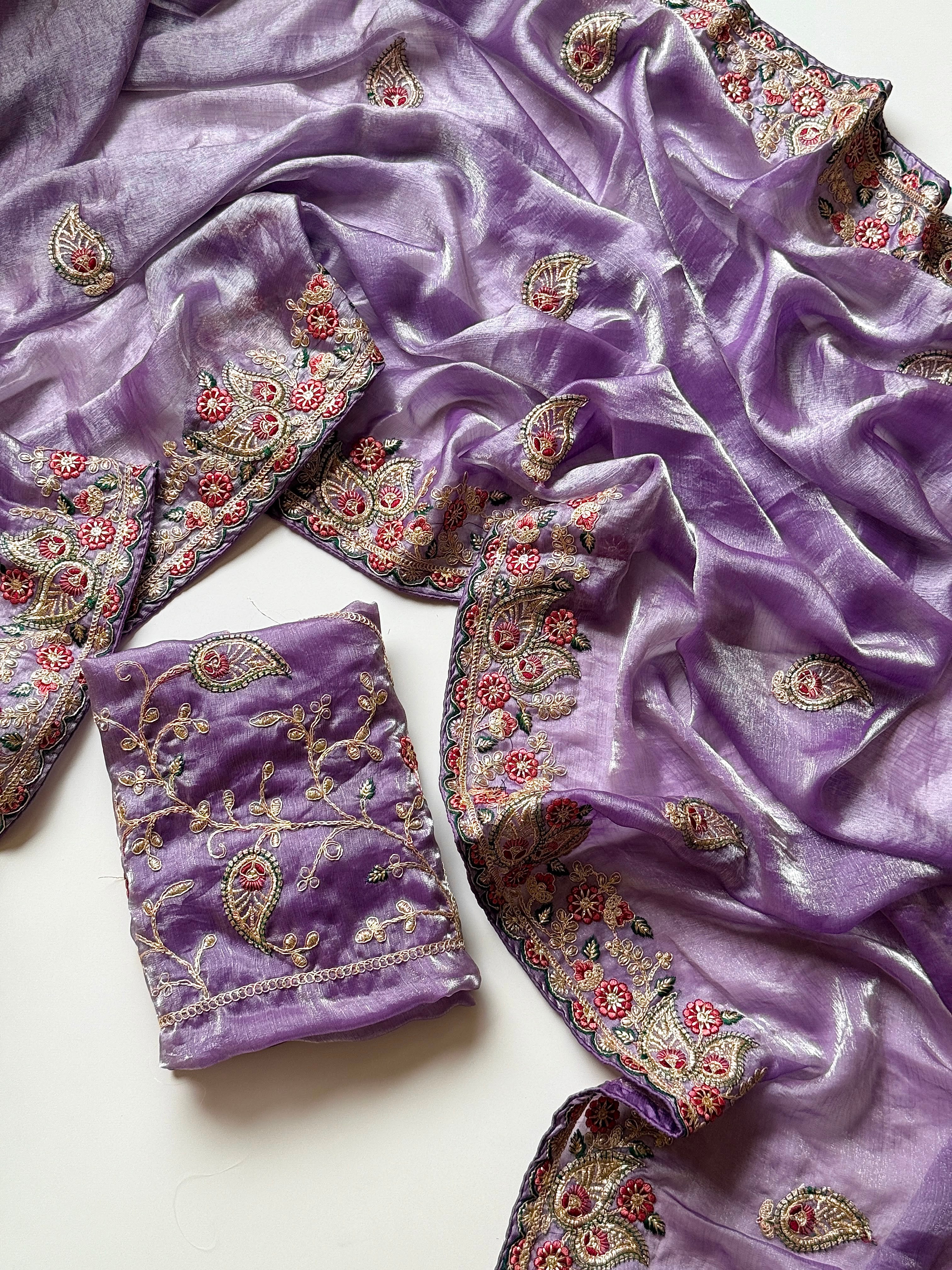 Mellifluous Wedding Wear Satin Silk Sequence n Embroidery Work Fancy Saree With Blissful Blouse Piece