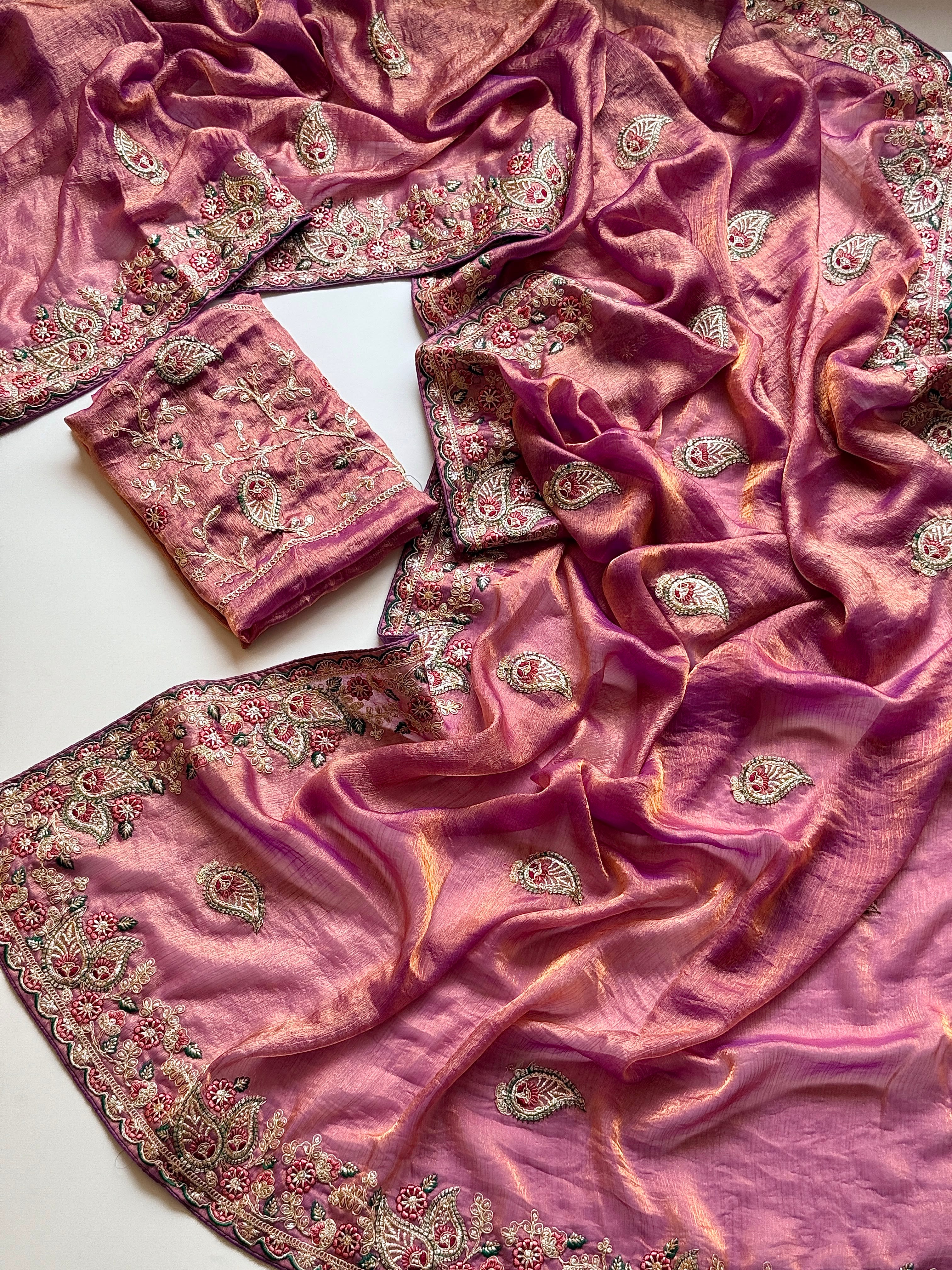 Mellifluous Wedding Wear Satin Silk Sequence n Embroidery Work Fancy Saree With Blissful Blouse Piece