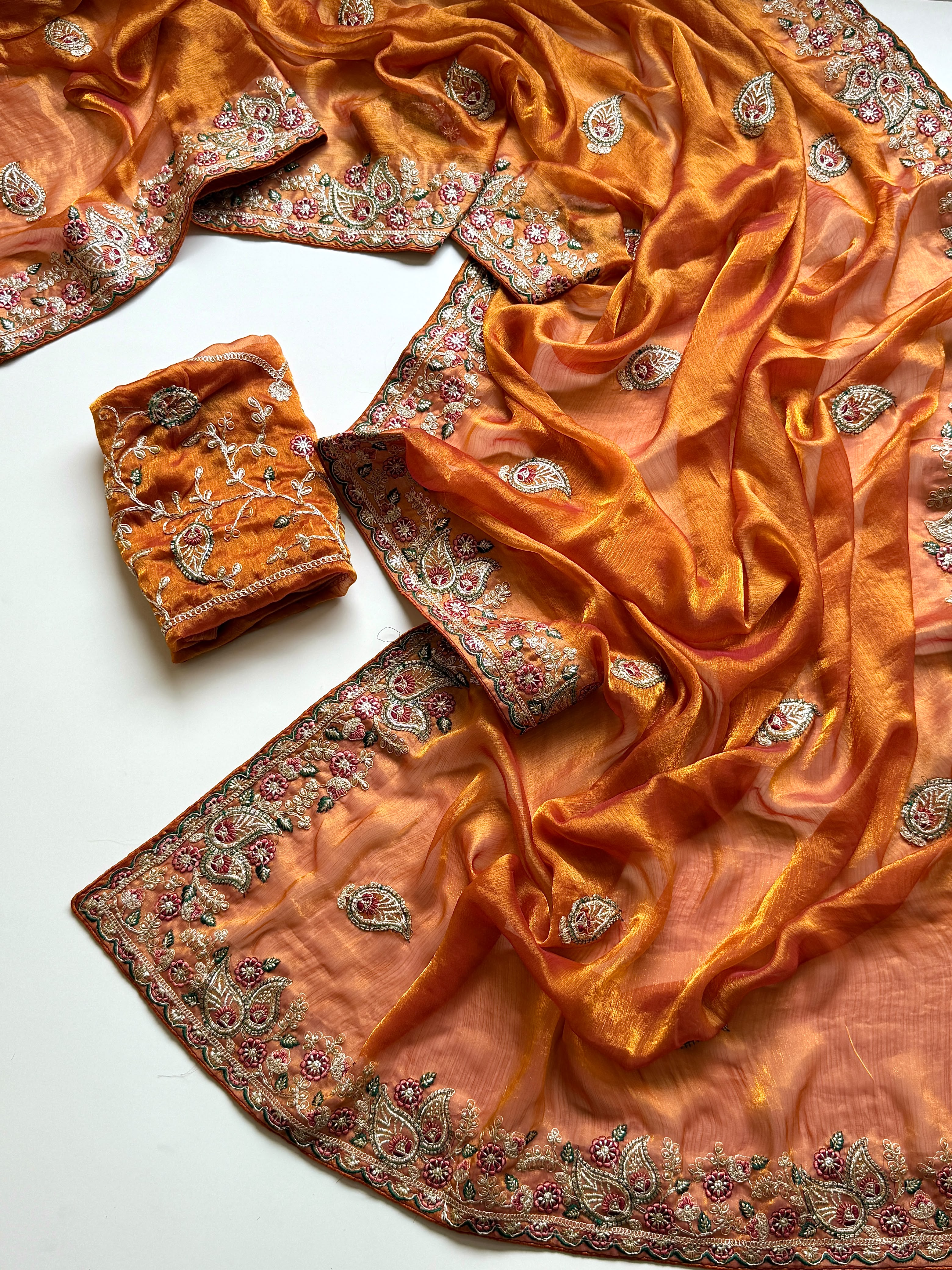Mellifluous Wedding Wear Satin Silk Sequence n Embroidery Work Fancy Saree With Blissful Blouse Piece