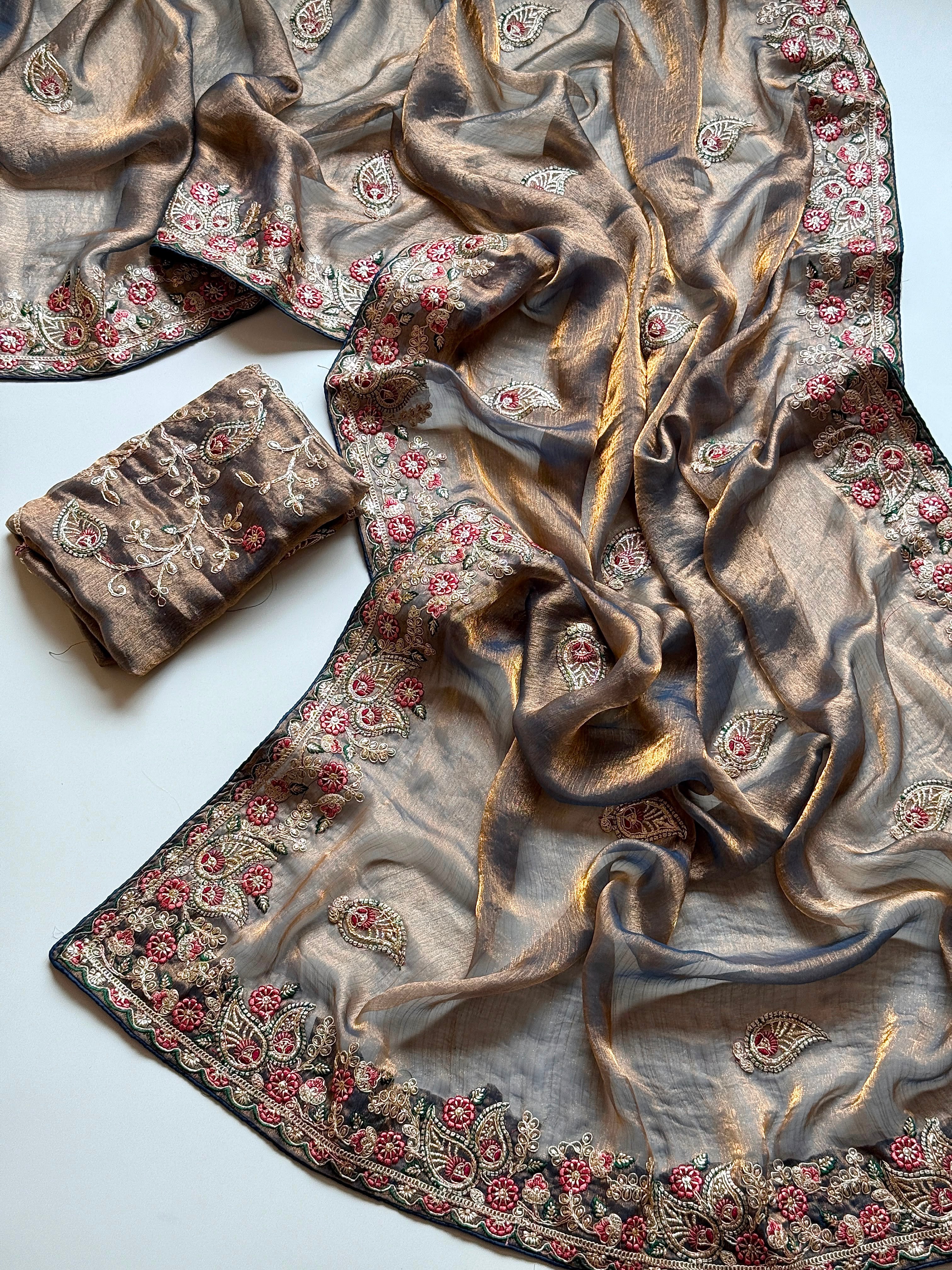 Mellifluous Wedding Wear Satin Silk Sequence n Embroidery Work Fancy Saree With Blissful Blouse Piece