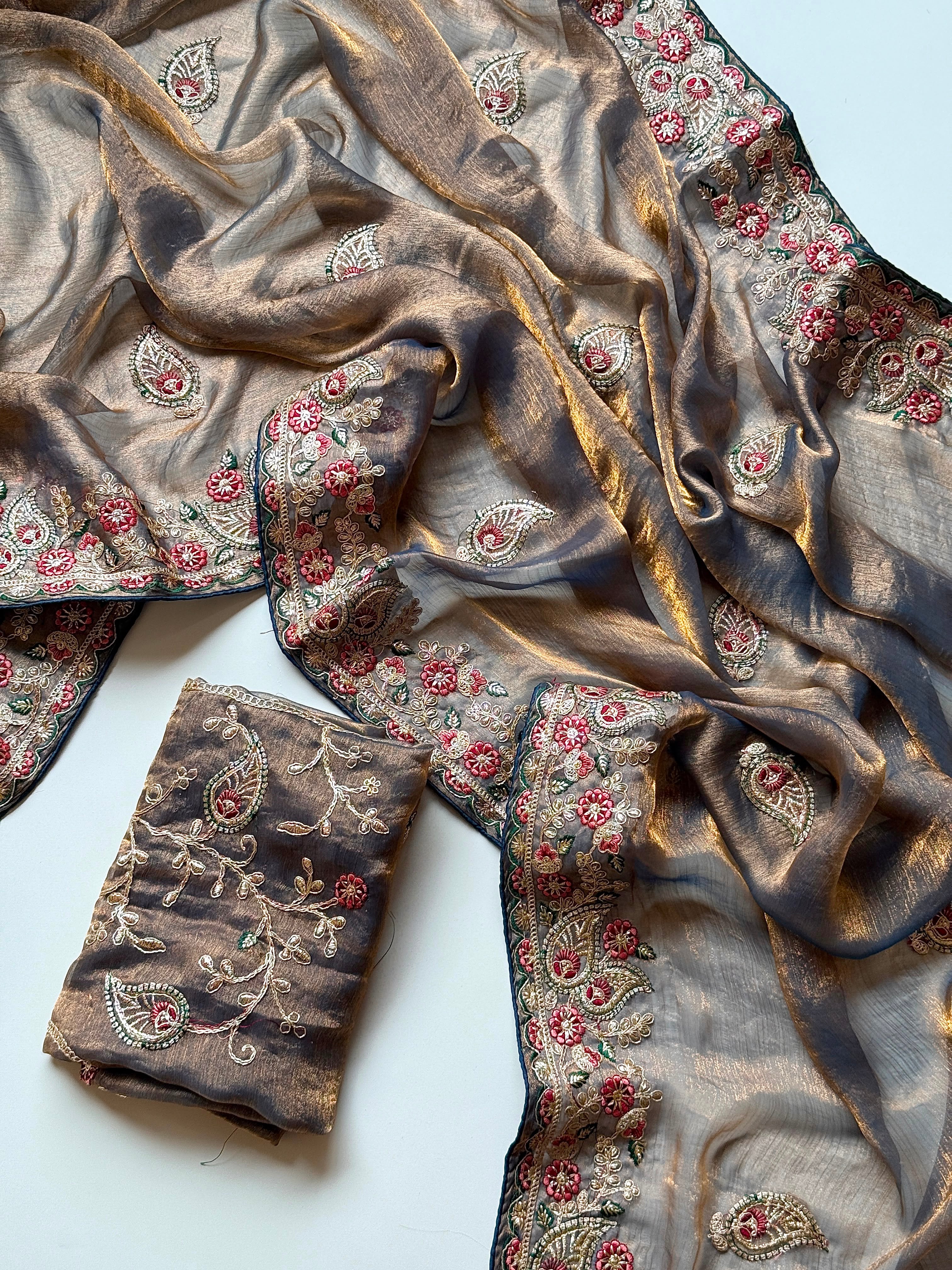 Mellifluous Wedding Wear Satin Silk Sequence n Embroidery Work Fancy Saree With Blissful Blouse Piece
