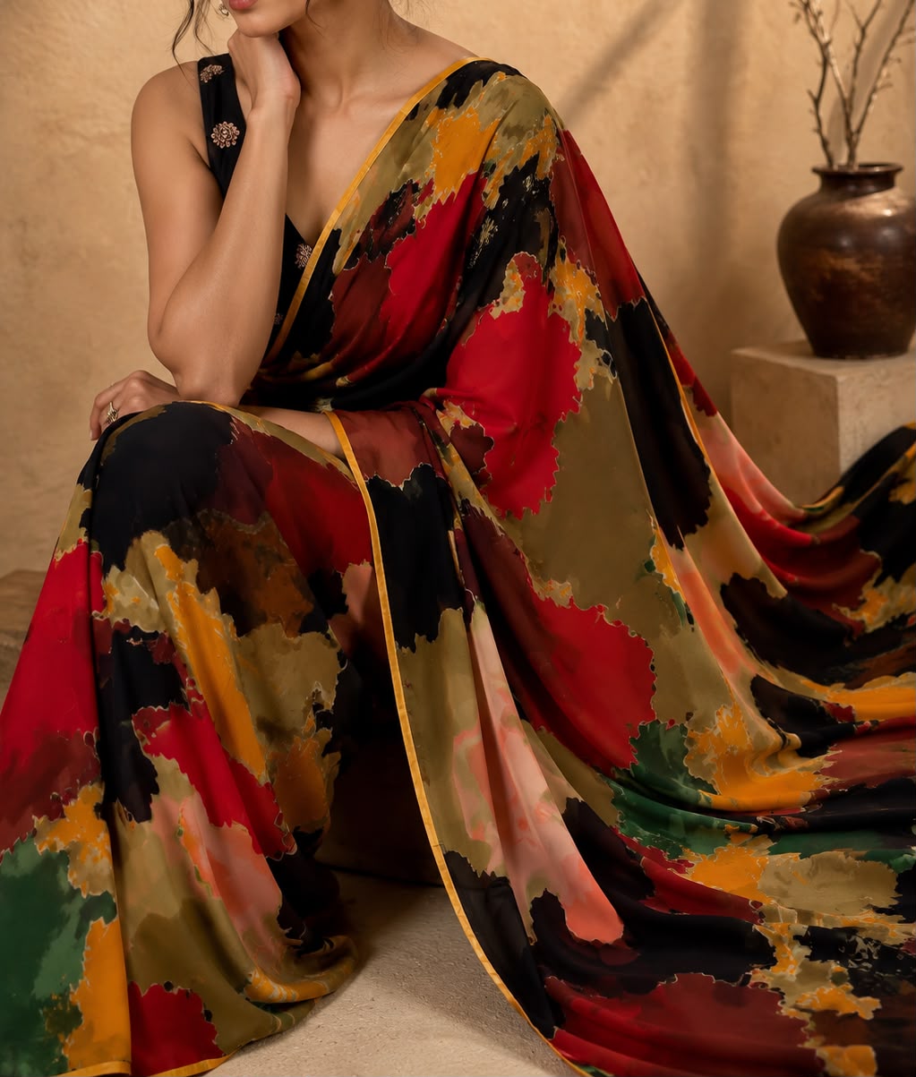 Regal Wedding Wear Multi Colour Soft Chiffon Print n Sequence Work Designer Saree With Blouse Piece