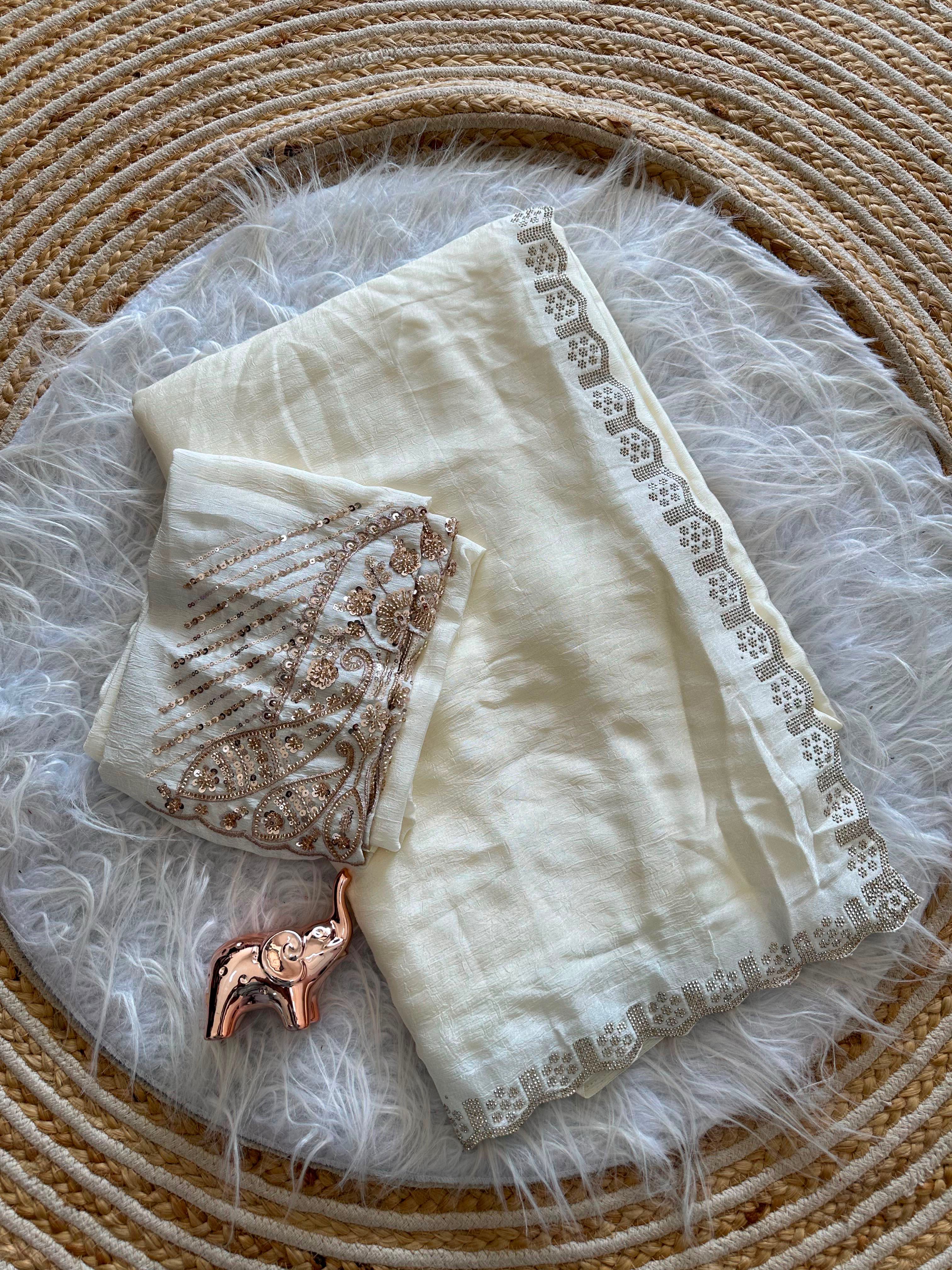 Artisanal Festive Wear Soft Crush Silk Siroski n Diamond Work Fancy Saree With Blouse Piece