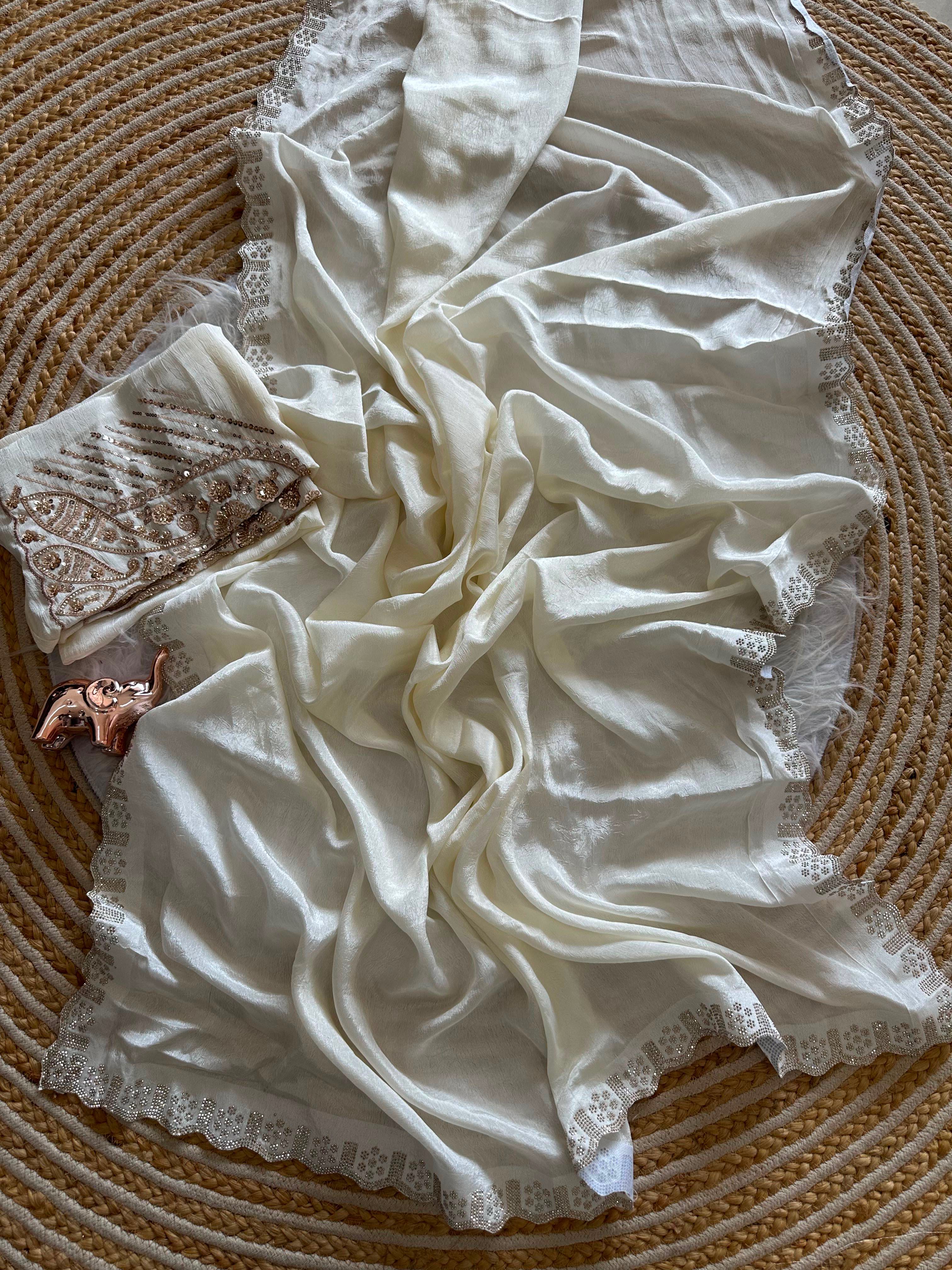 Artisanal Festive Wear Soft Crush Silk Siroski n Diamond Work Fancy Saree With Blouse Piece
