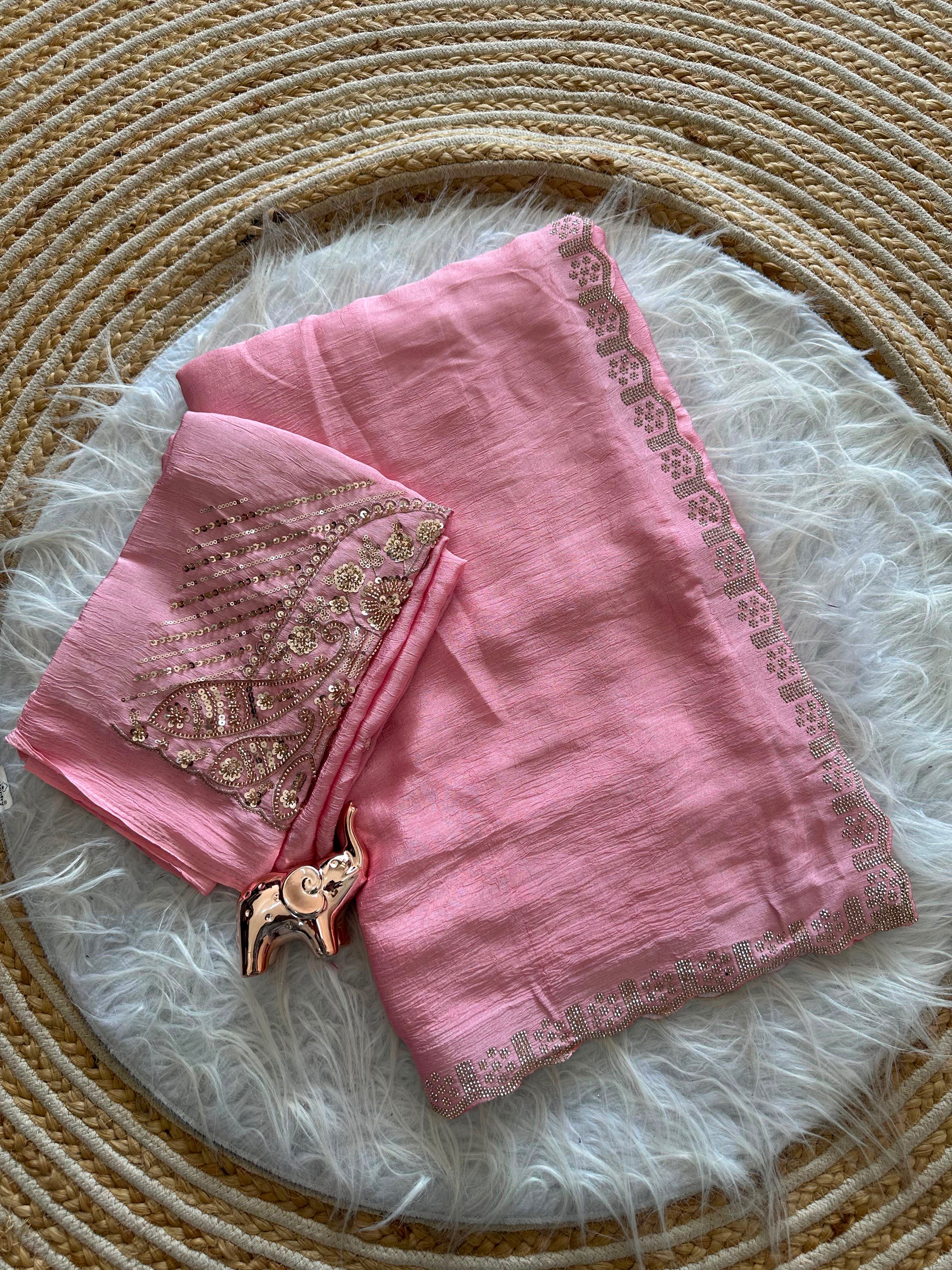 Artisanal Festive Wear Soft Crush Silk Siroski n Diamond Work Fancy Saree With Blouse Piece