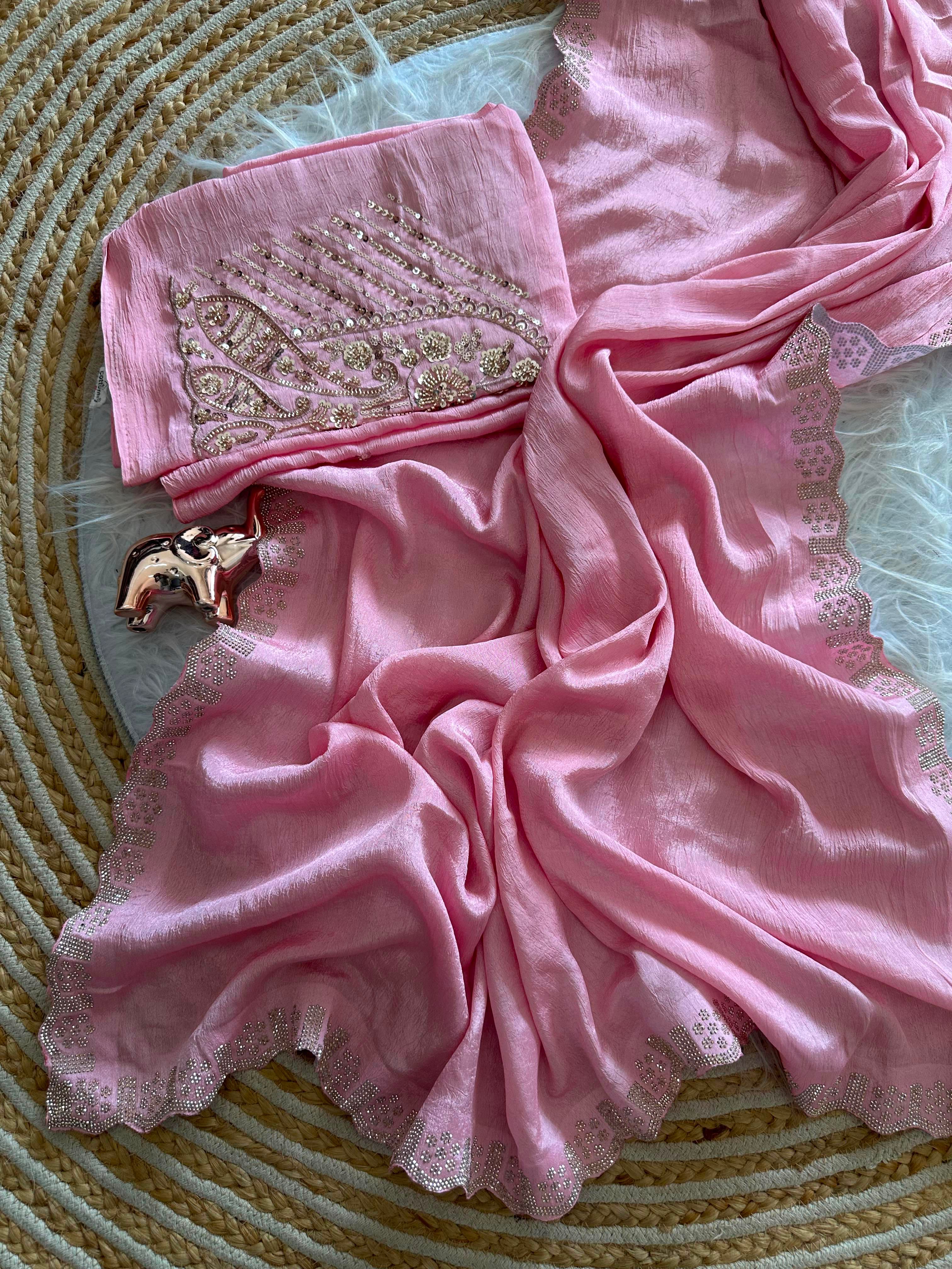 Artisanal Festive Wear Soft Crush Silk Siroski n Diamond Work Fancy Saree With Blouse Piece