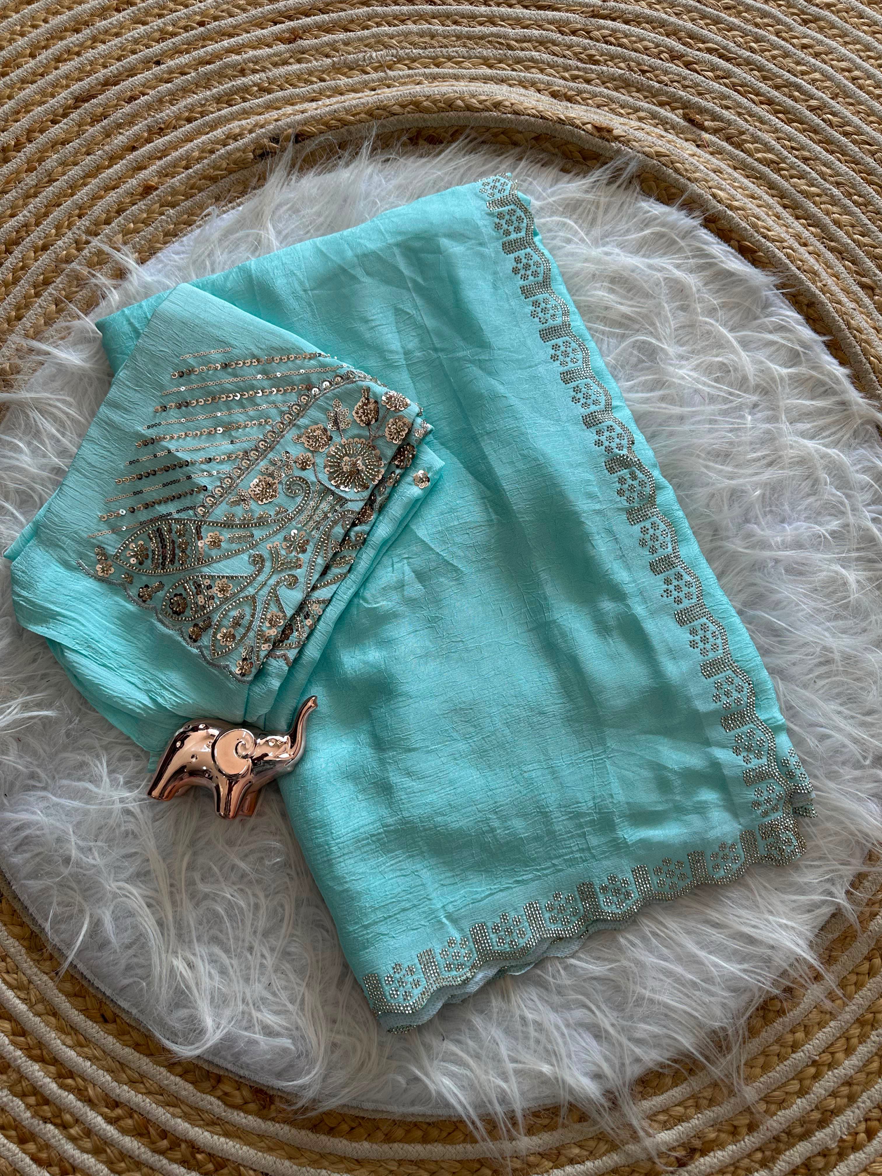 Artisanal Festive Wear Soft Crush Silk Siroski n Diamond Work Fancy Saree With Blouse Piece