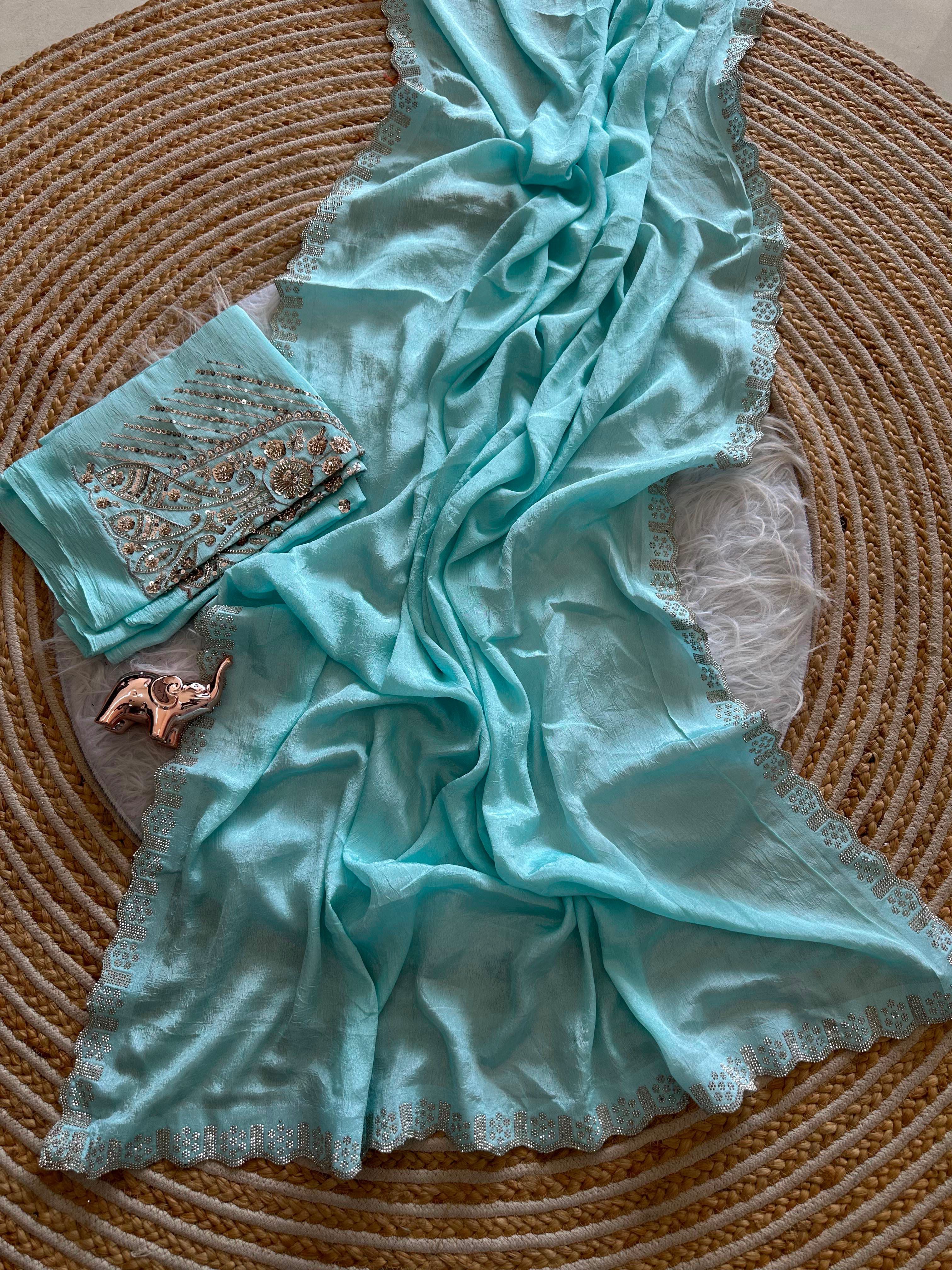 Artisanal Festive Wear Soft Crush Silk Siroski n Diamond Work Fancy Saree With Blouse Piece