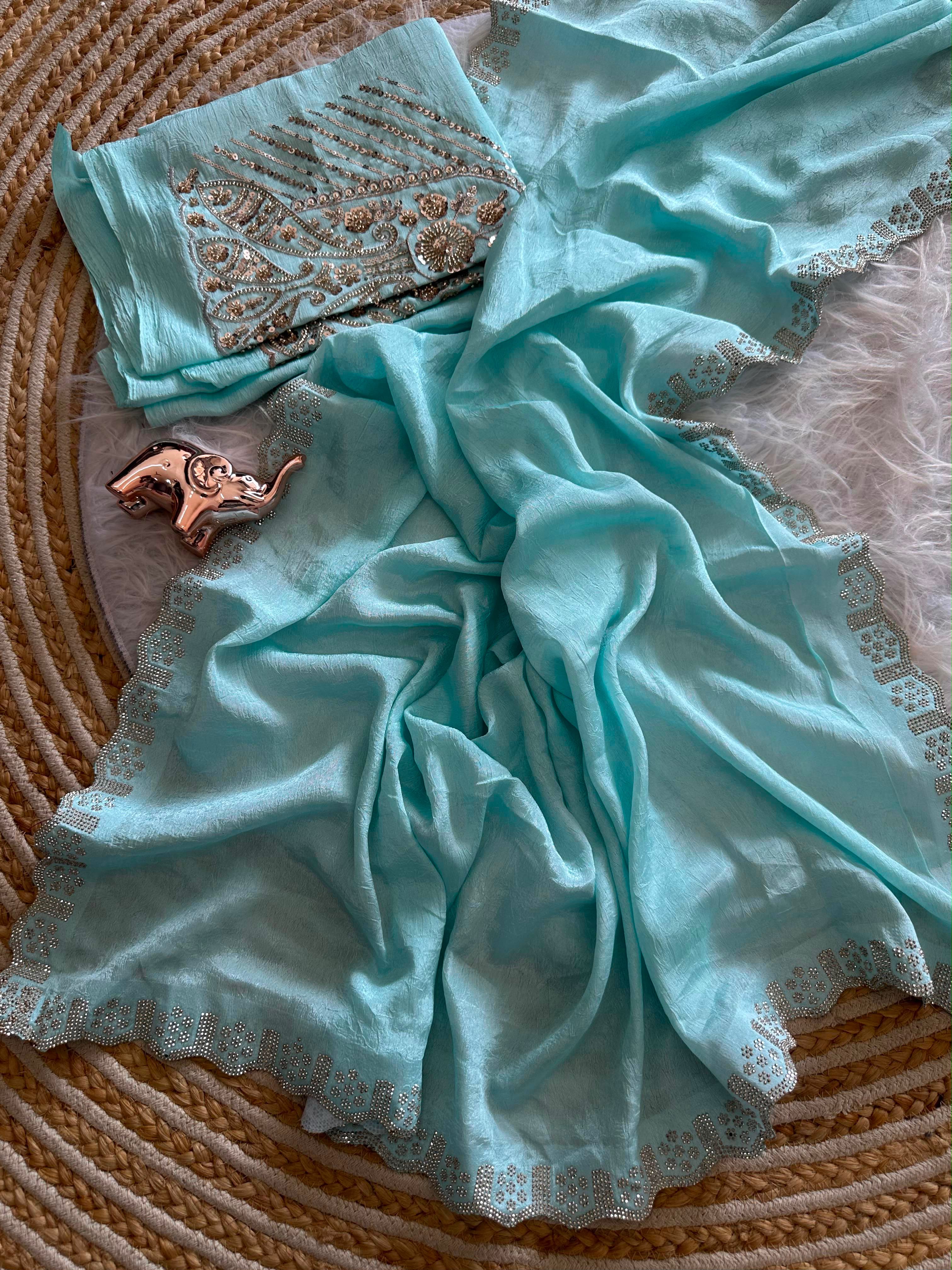Artisanal Festive Wear Soft Crush Silk Siroski n Diamond Work Fancy Saree With Blouse Piece