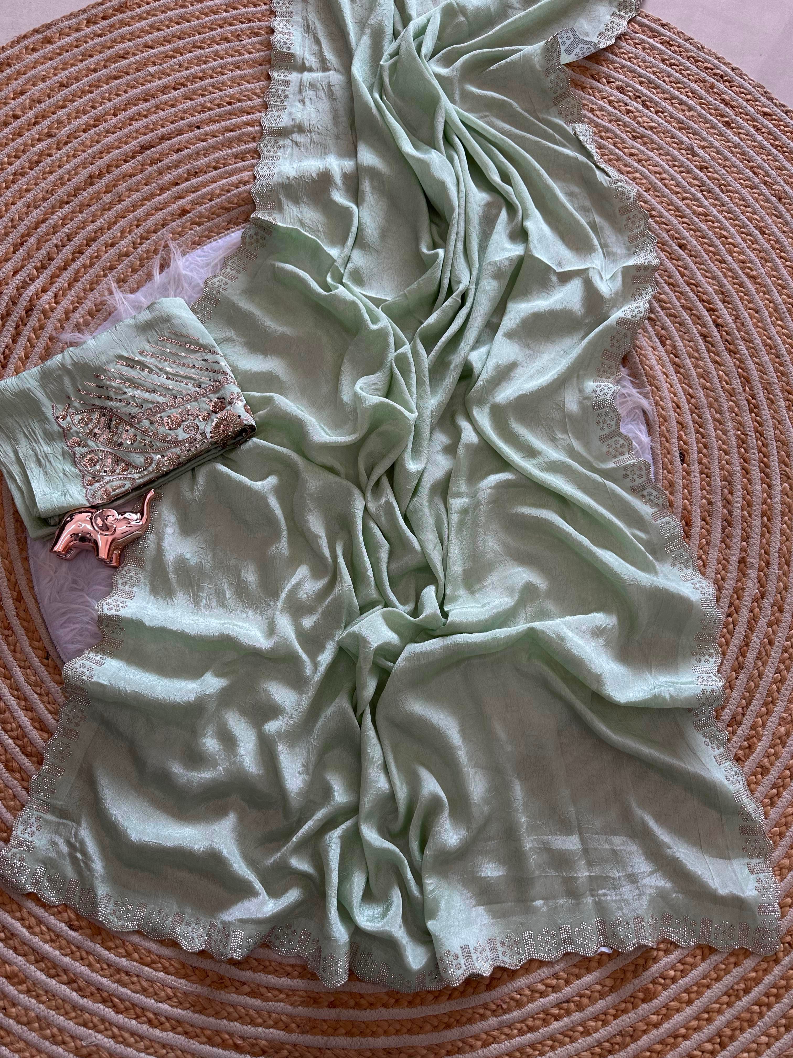 Artisanal Festive Wear Soft Crush Silk Siroski n Diamond Work Fancy Saree With Blouse Piece