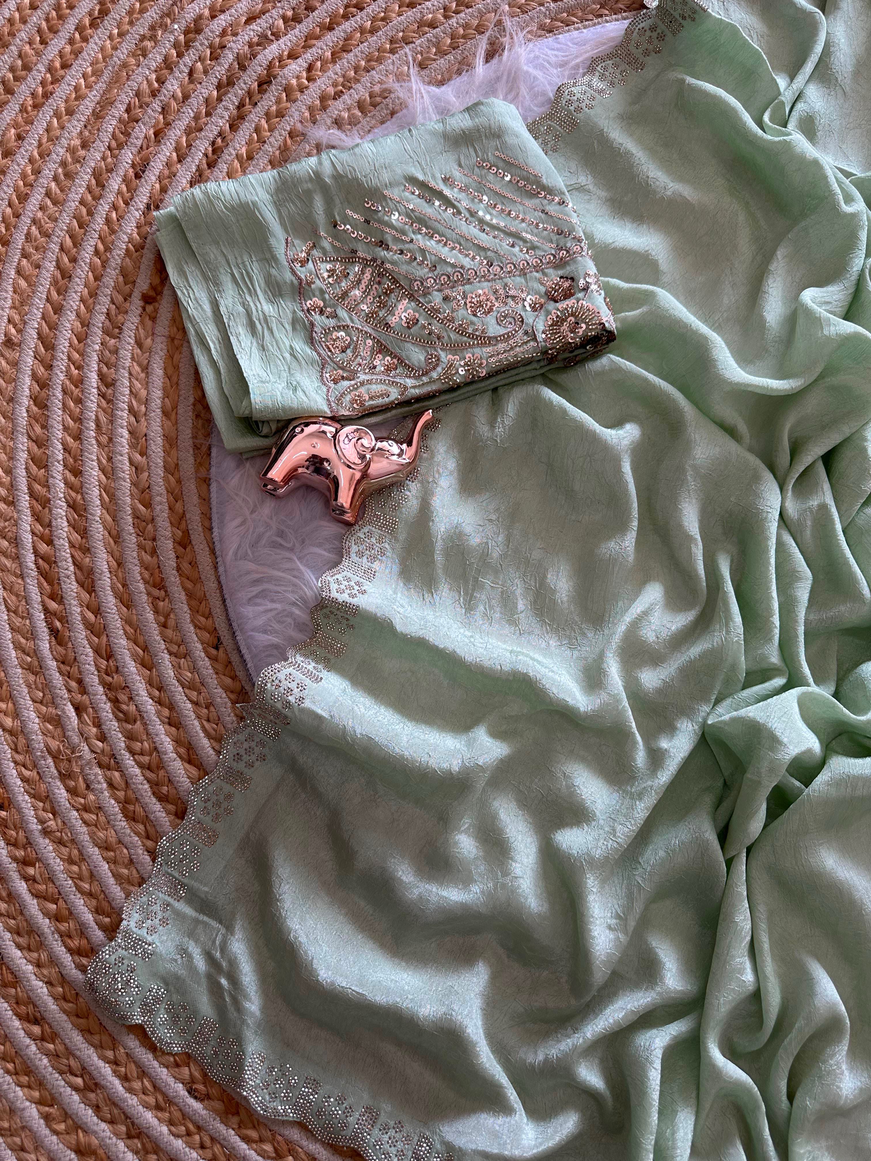 Artisanal Festive Wear Soft Crush Silk Siroski n Diamond Work Fancy Saree With Blouse Piece