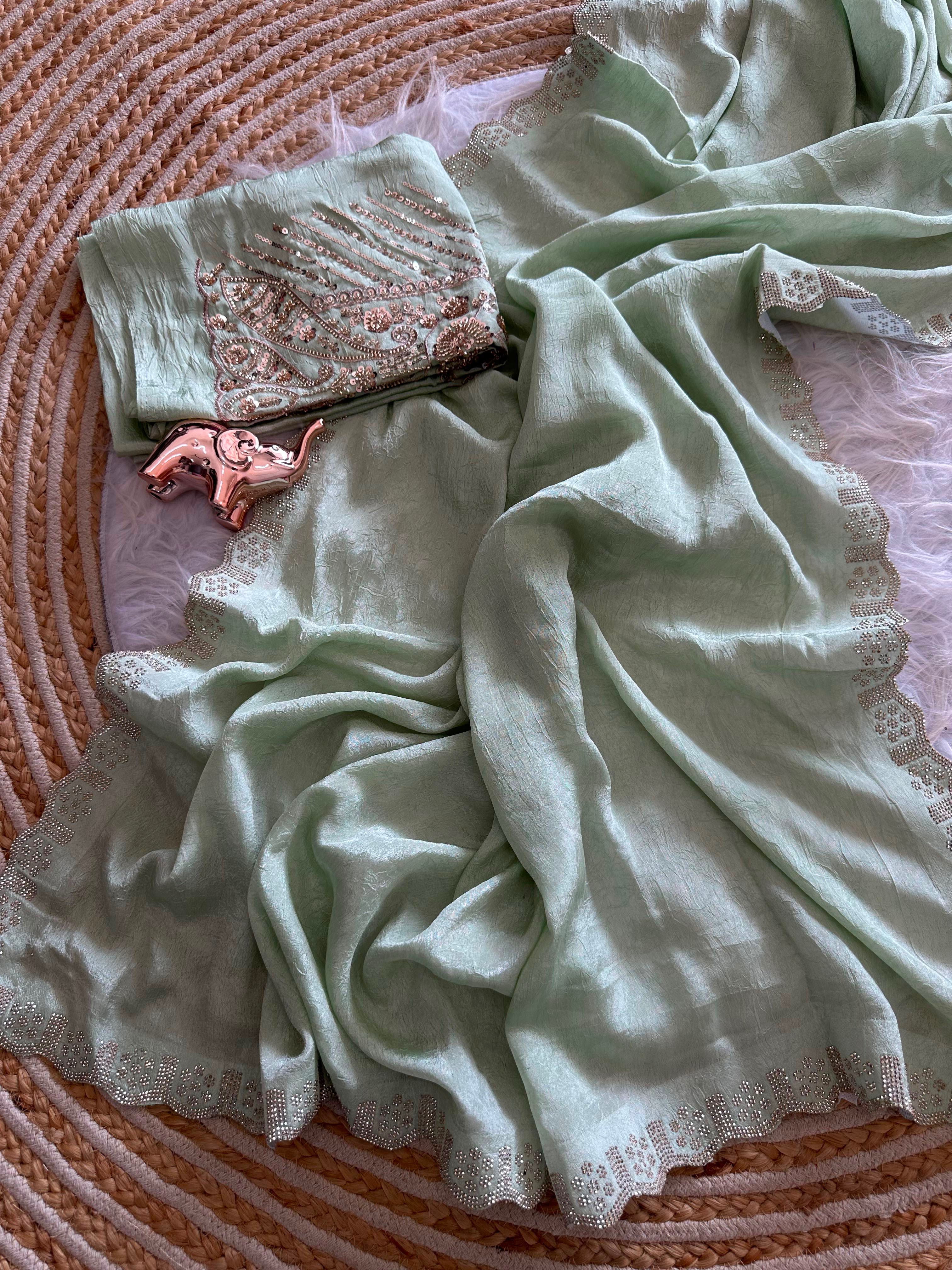 Artisanal Festive Wear Soft Crush Silk Siroski n Diamond Work Fancy Saree With Blouse Piece