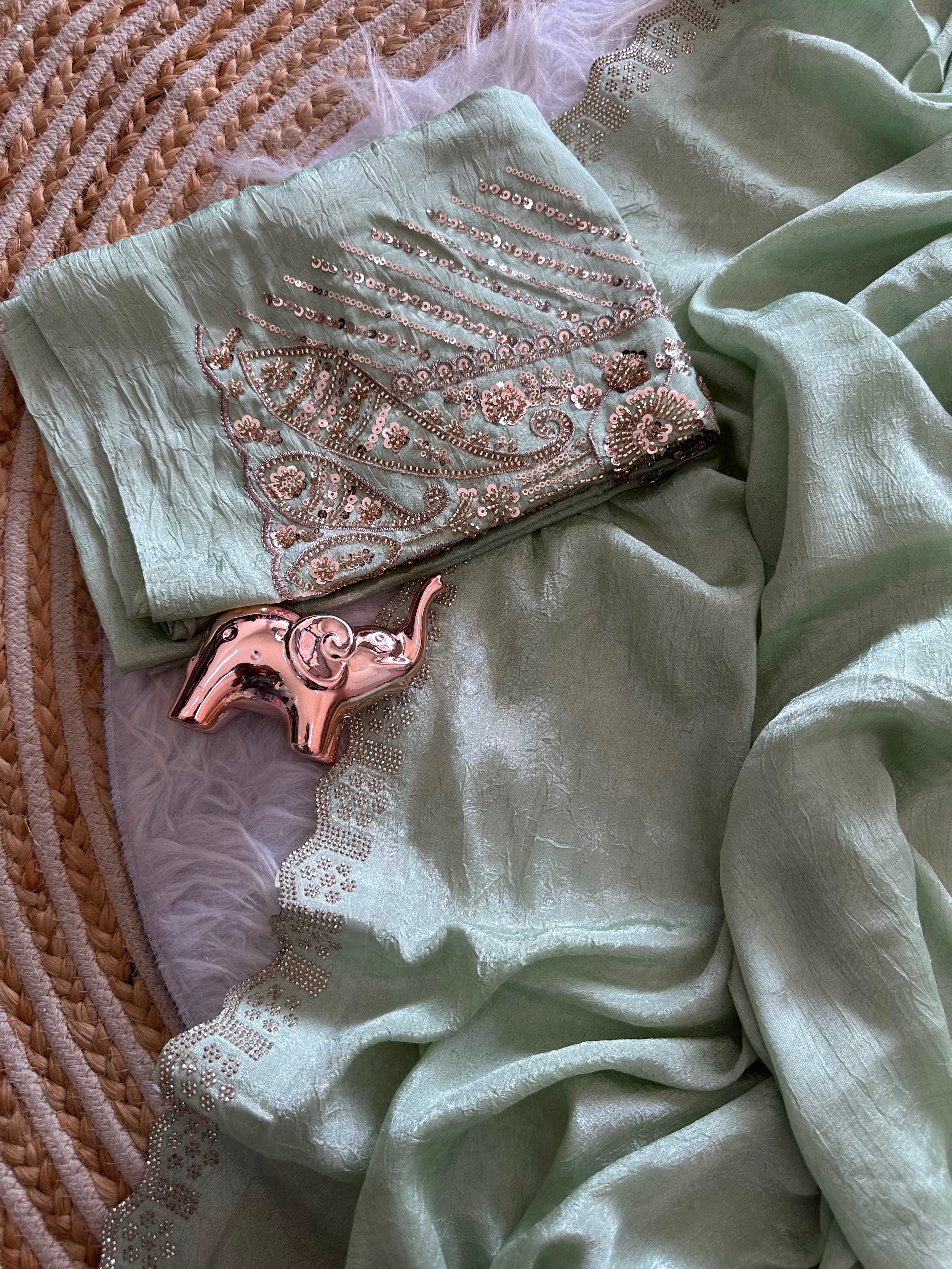 Artisanal Festive Wear Soft Crush Silk Siroski n Diamond Work Fancy Saree With Blouse Piece