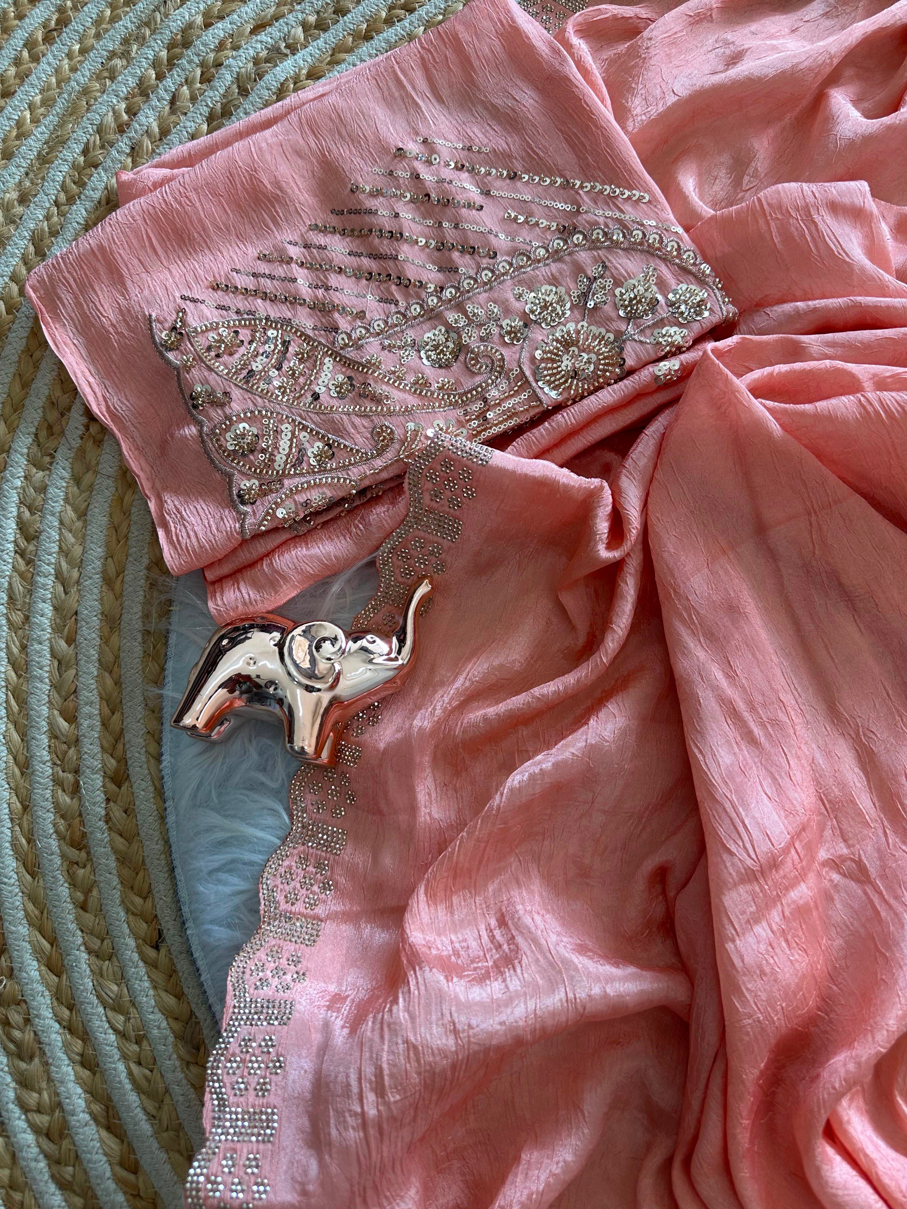 Artisanal Festive Wear Soft Crush Silk Siroski n Diamond Work Fancy Saree With Blouse Piece