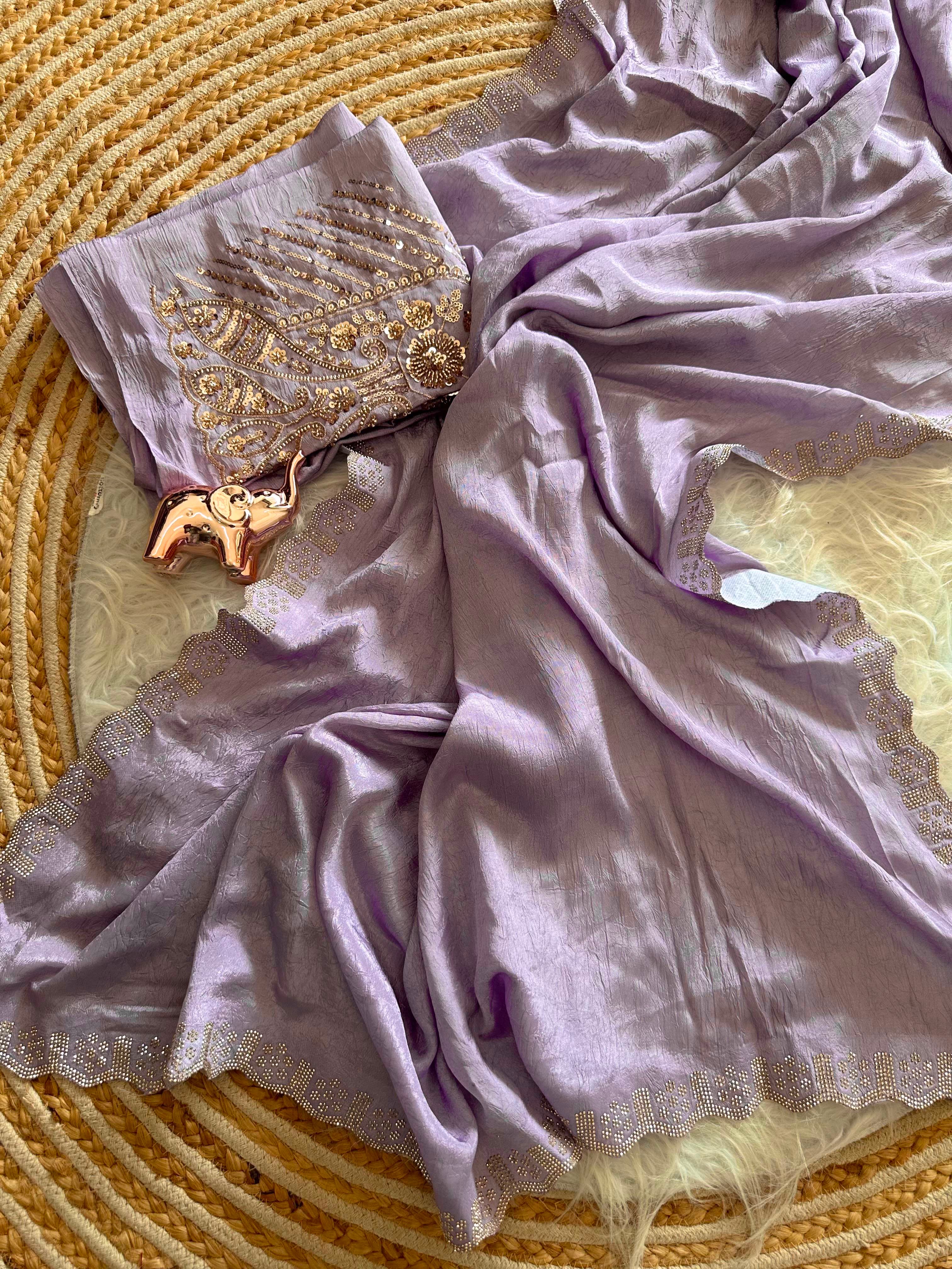 Artisanal Festive Wear Soft Crush Silk Siroski n Diamond Work Fancy Saree With Blouse Piece