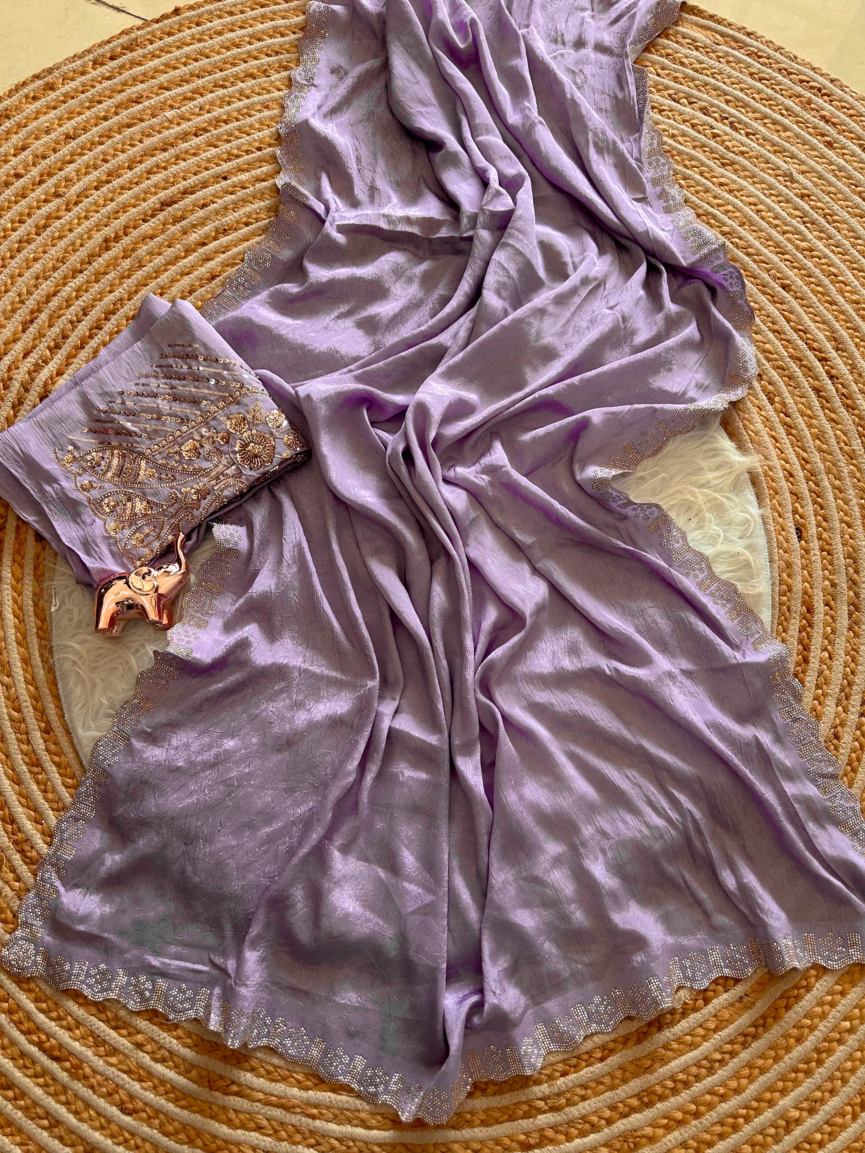 Artisanal Festive Wear Soft Crush Silk Siroski n Diamond Work Fancy Saree With Blouse Piece