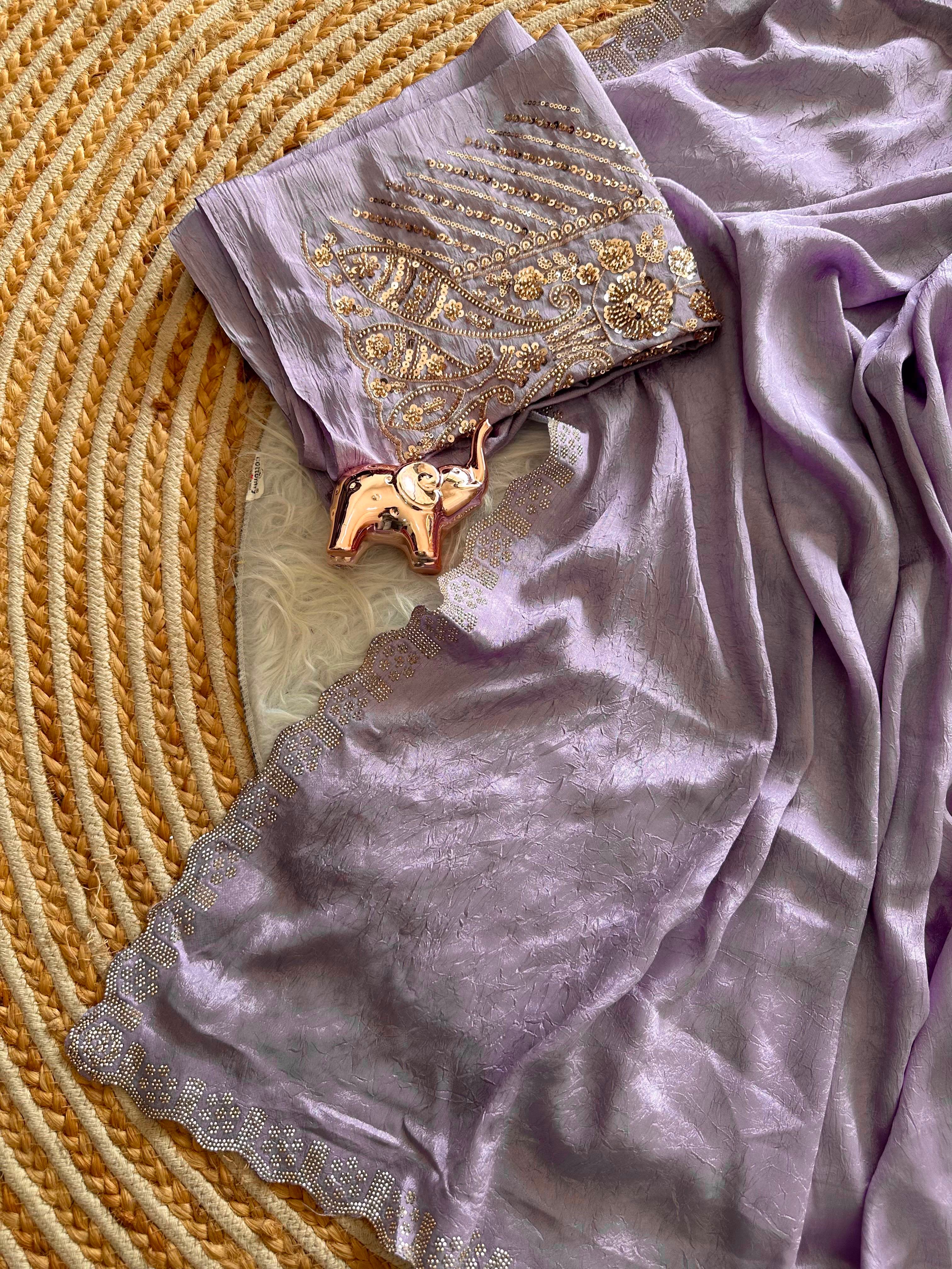 Artisanal Festive Wear Soft Crush Silk Siroski n Diamond Work Fancy Saree With Blouse Piece