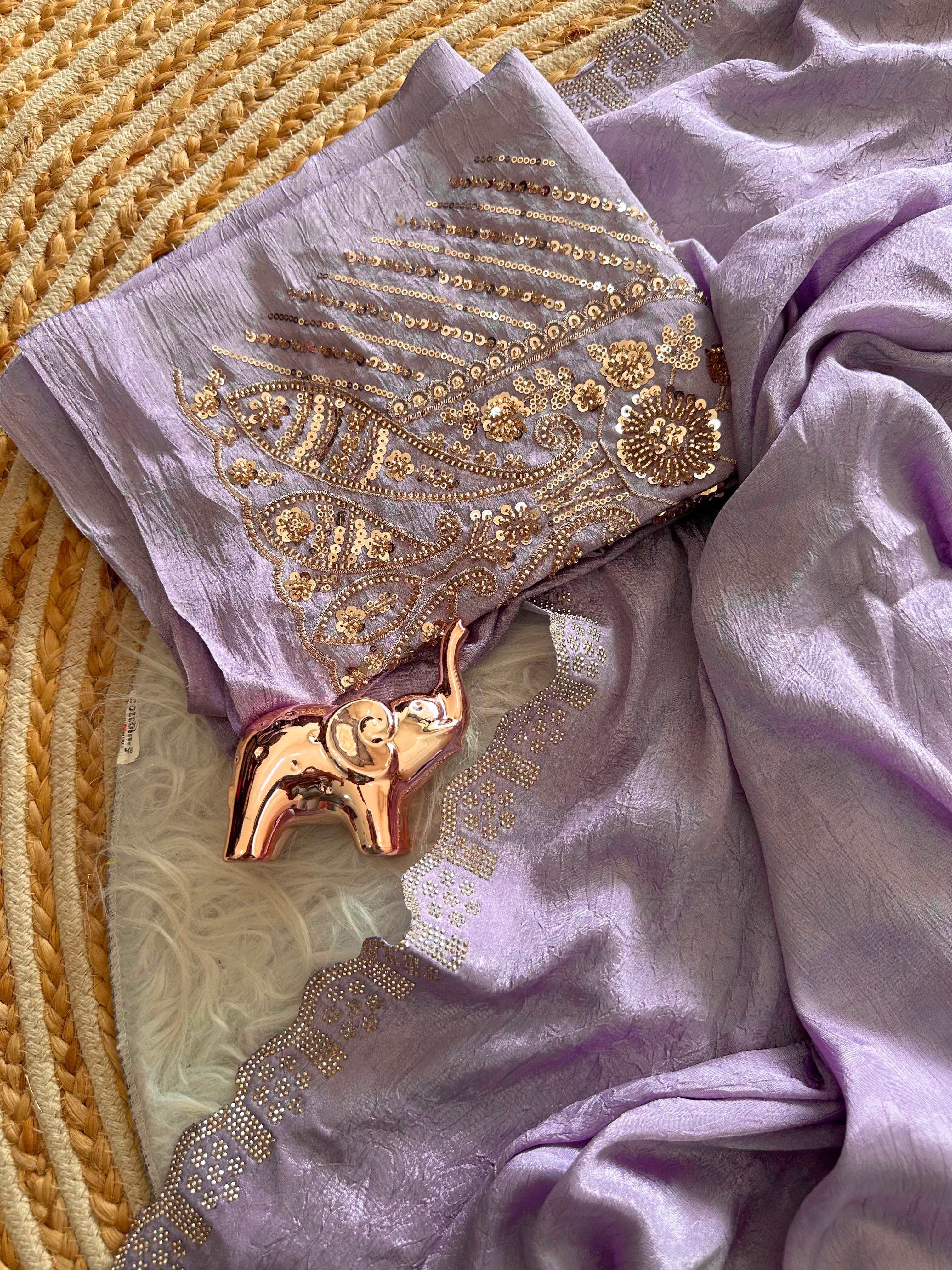 Artisanal Festive Wear Soft Crush Silk Siroski n Diamond Work Fancy Saree With Blouse Piece