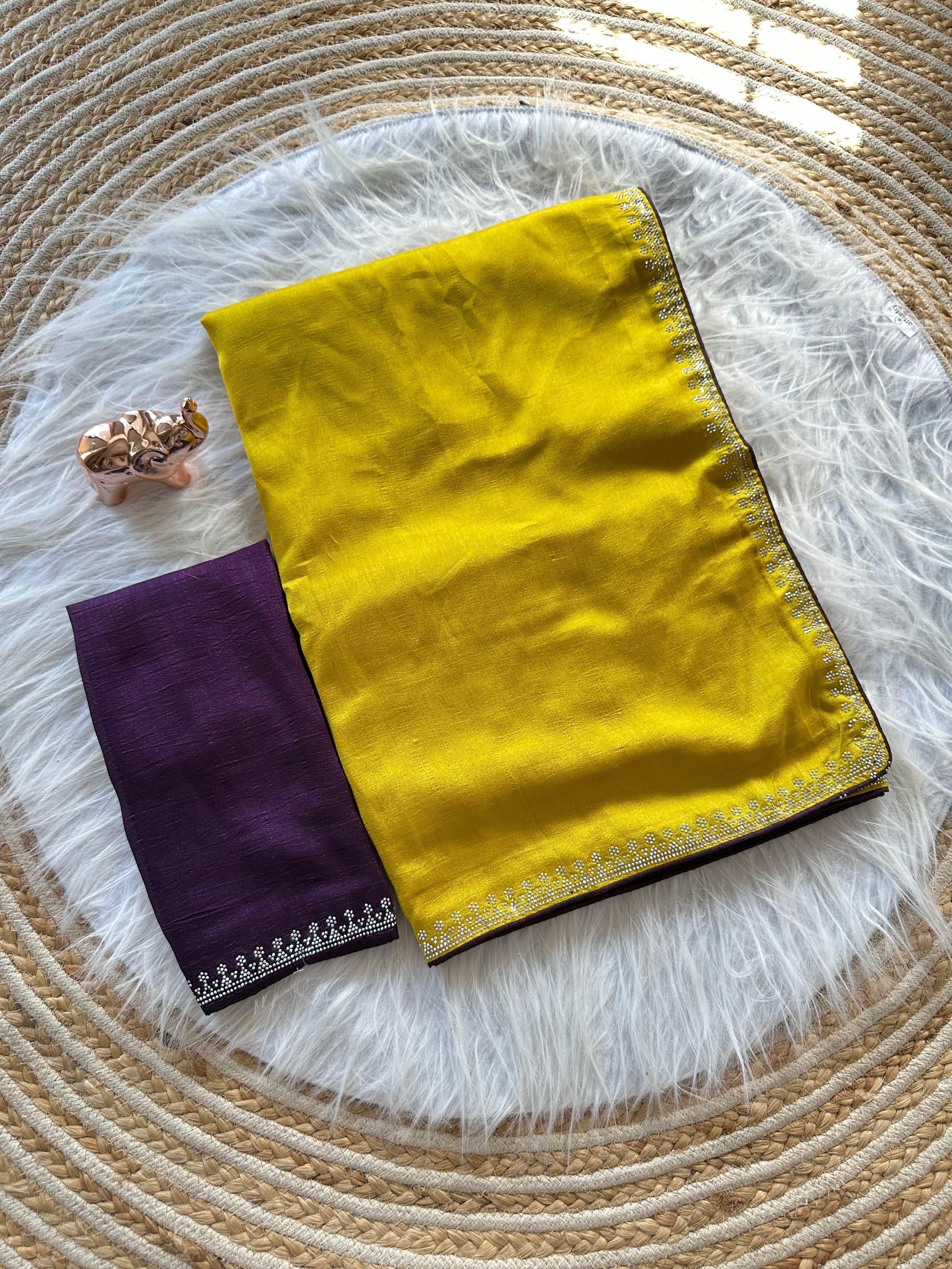 Marvellous Function Wear Soft Vichitra Silk Embroidered n Siroski Work Designer Saree With Contrast Blouse Piece