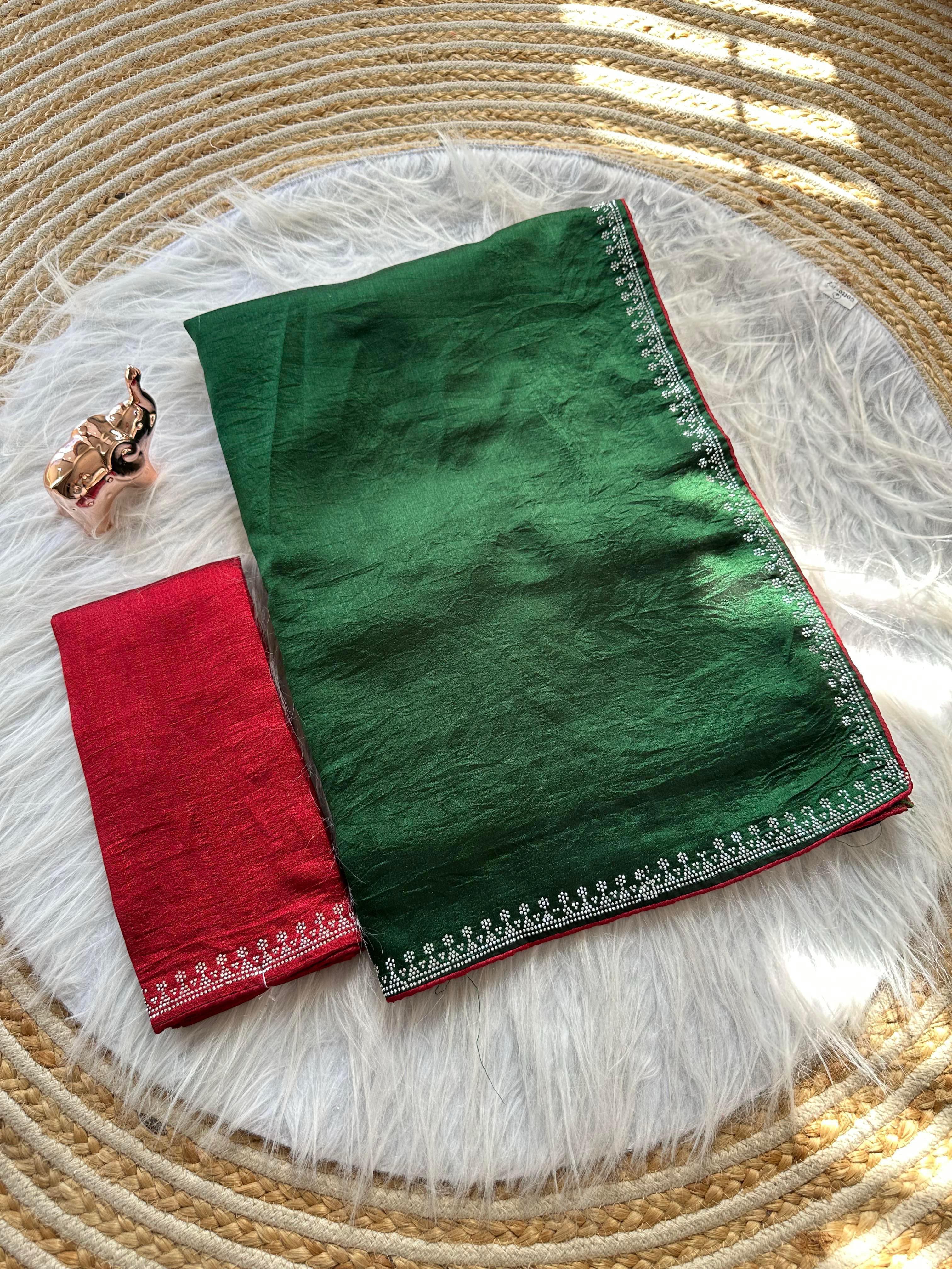 Marvellous Function Wear Soft Vichitra Silk Embroidered n Siroski Work Designer Saree With Contrast Blouse Piece