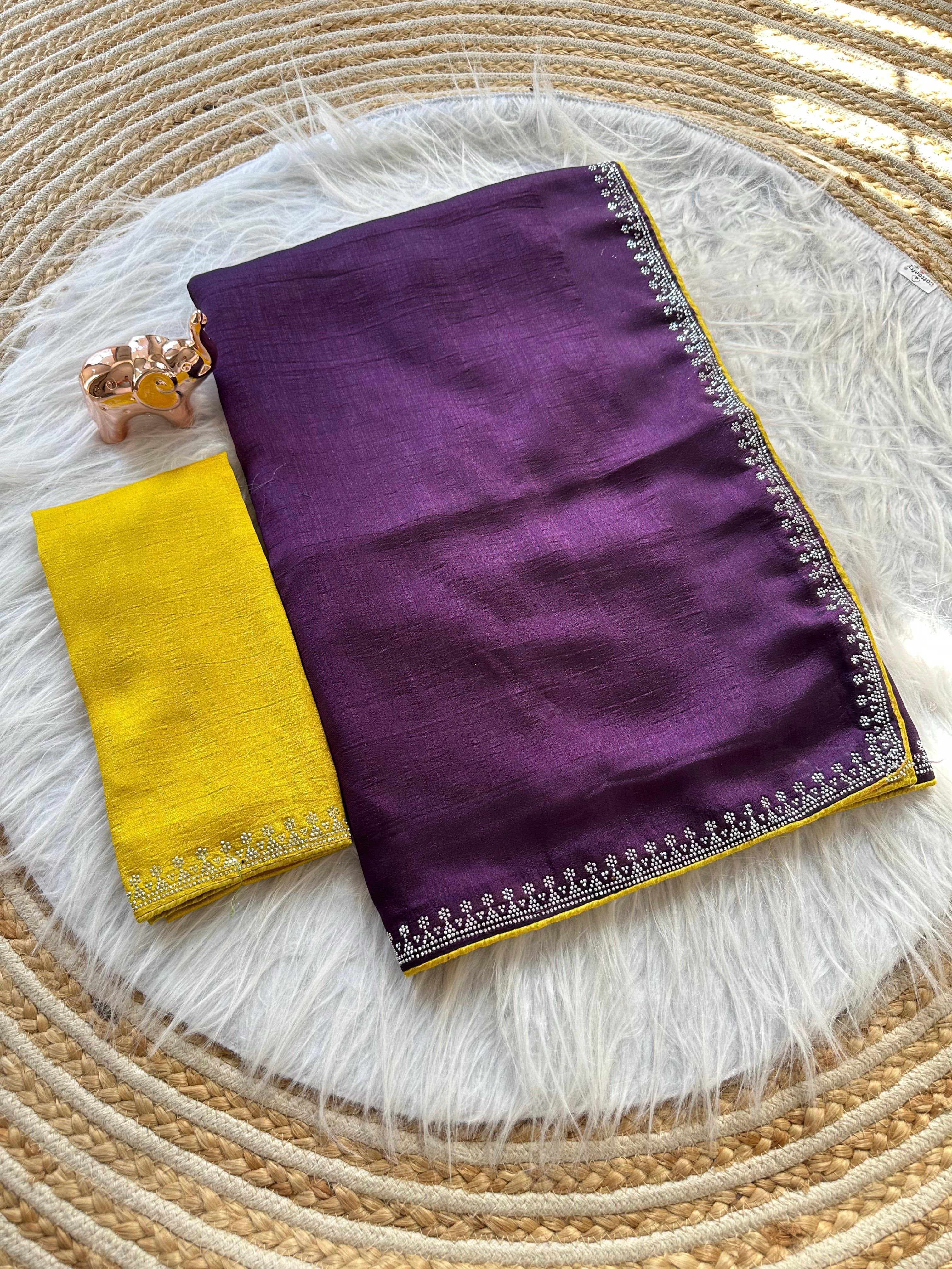 Marvellous Function Wear Soft Vichitra Silk Embroidered n Siroski Work Designer Saree With Contrast Blouse Piece
