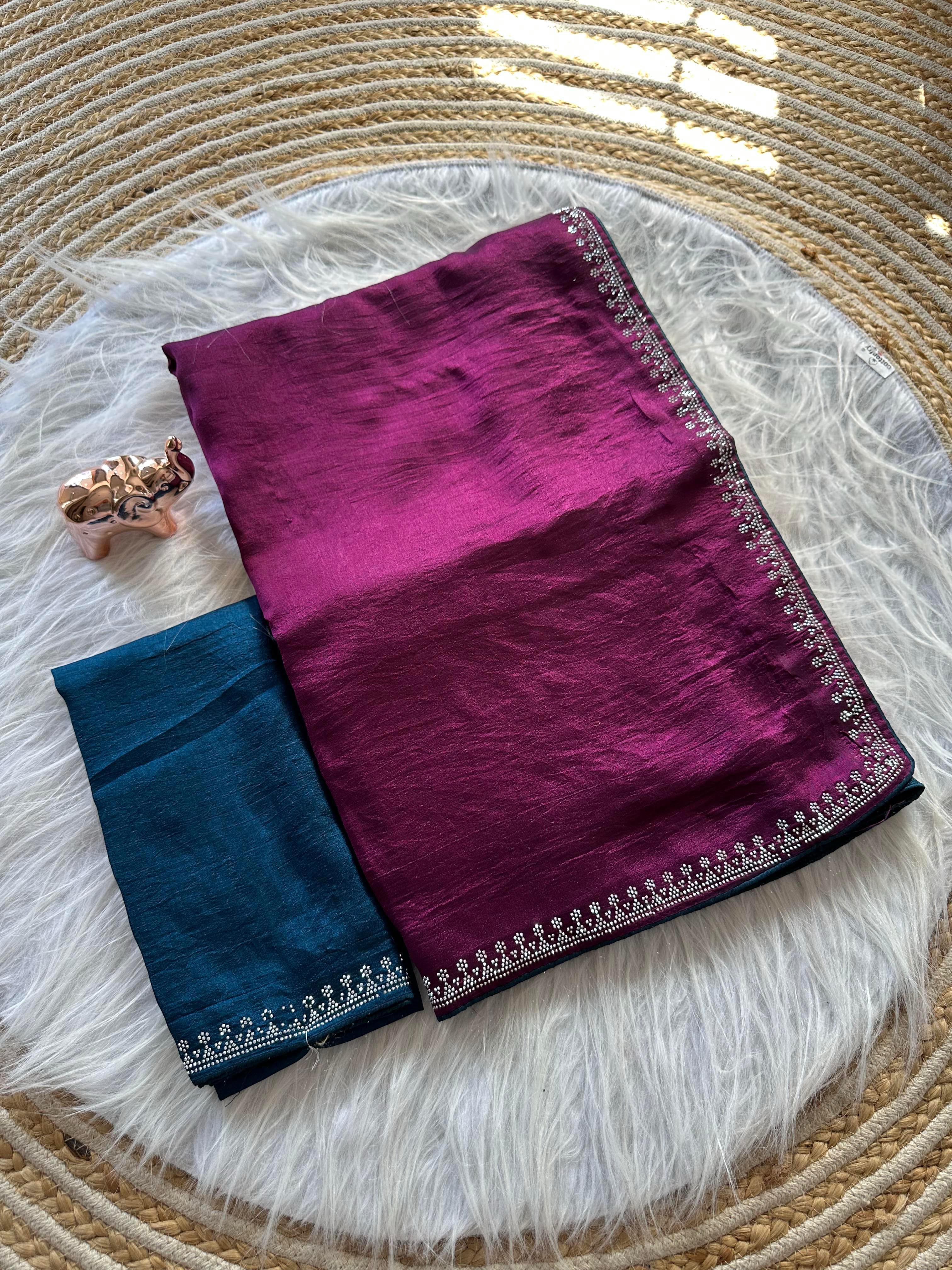 Marvellous Function Wear Soft Vichitra Silk Embroidered n Siroski Work Designer Saree With Contrast Blouse Piece