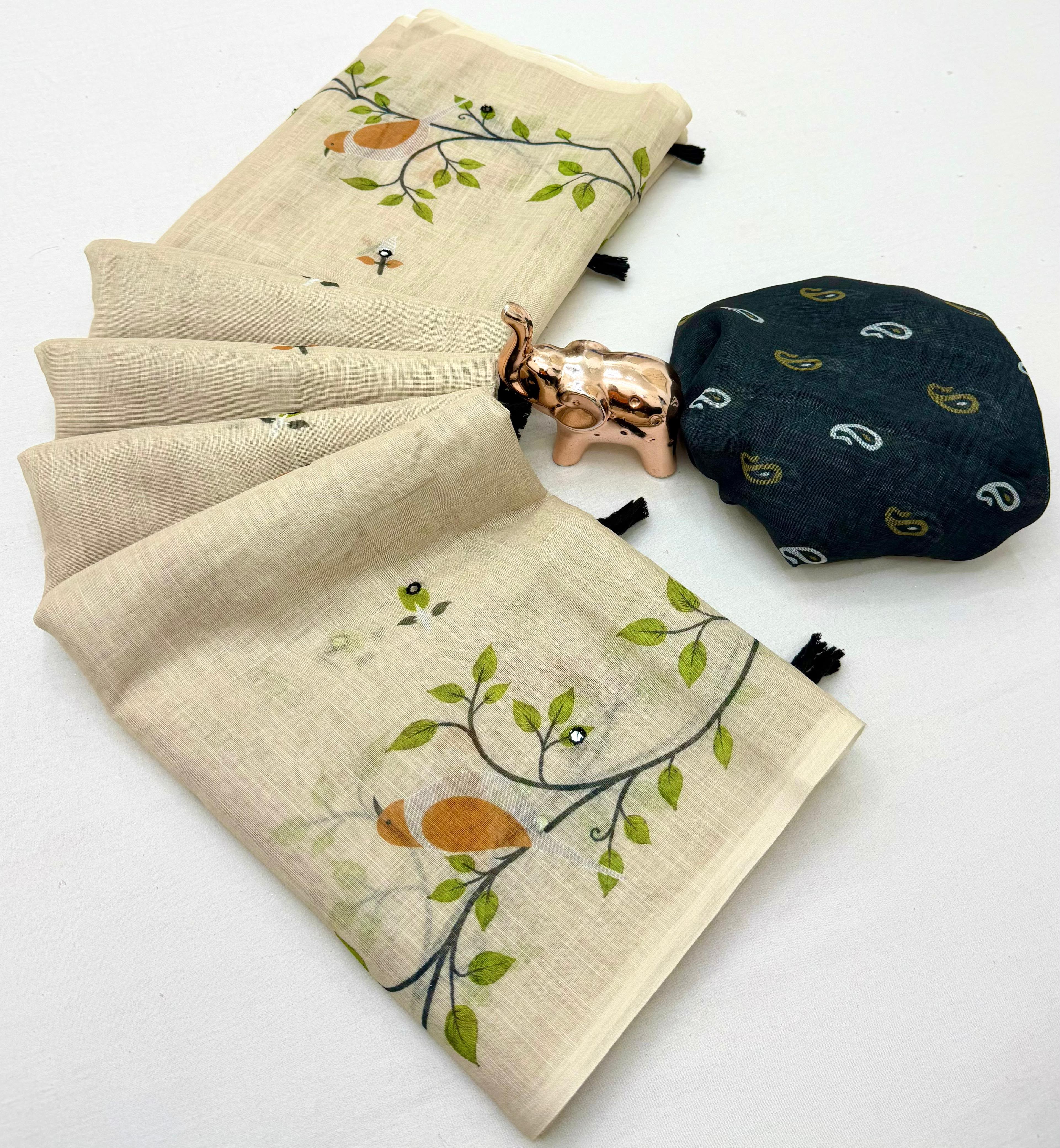 Adorable Function Wear Silk Kalamkari Print n Aari Mirror Work Rich Pallu Fancy Saree With Contrast Blouse Piece