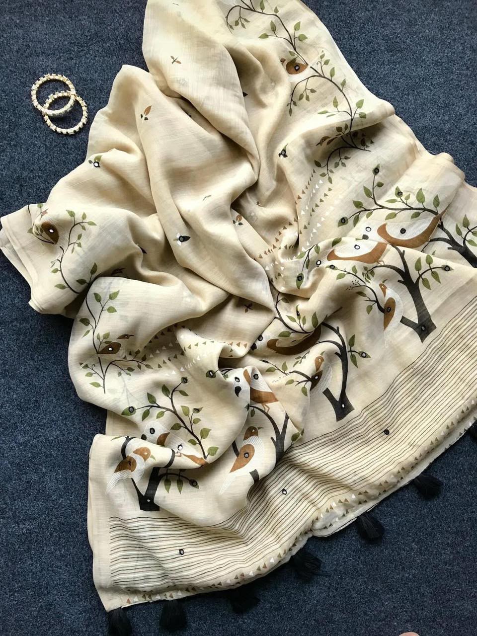 Adorable Function Wear Silk Kalamkari Print n Aari Mirror Work Rich Pallu Fancy Saree With Contrast Blouse Piece