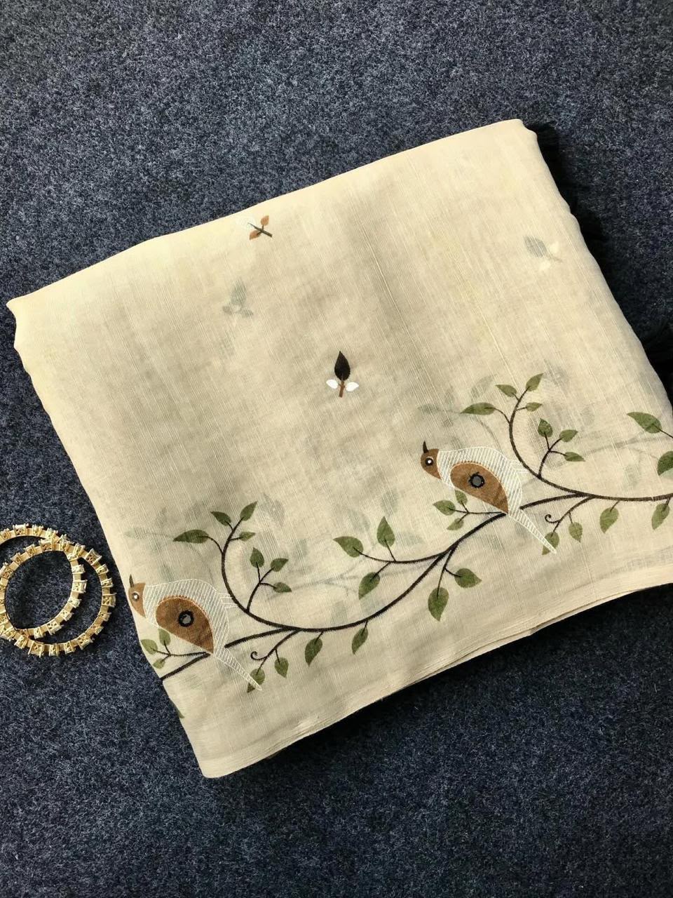 Adorable Function Wear Silk Kalamkari Print n Aari Mirror Work Rich Pallu Fancy Saree With Contrast Blouse Piece